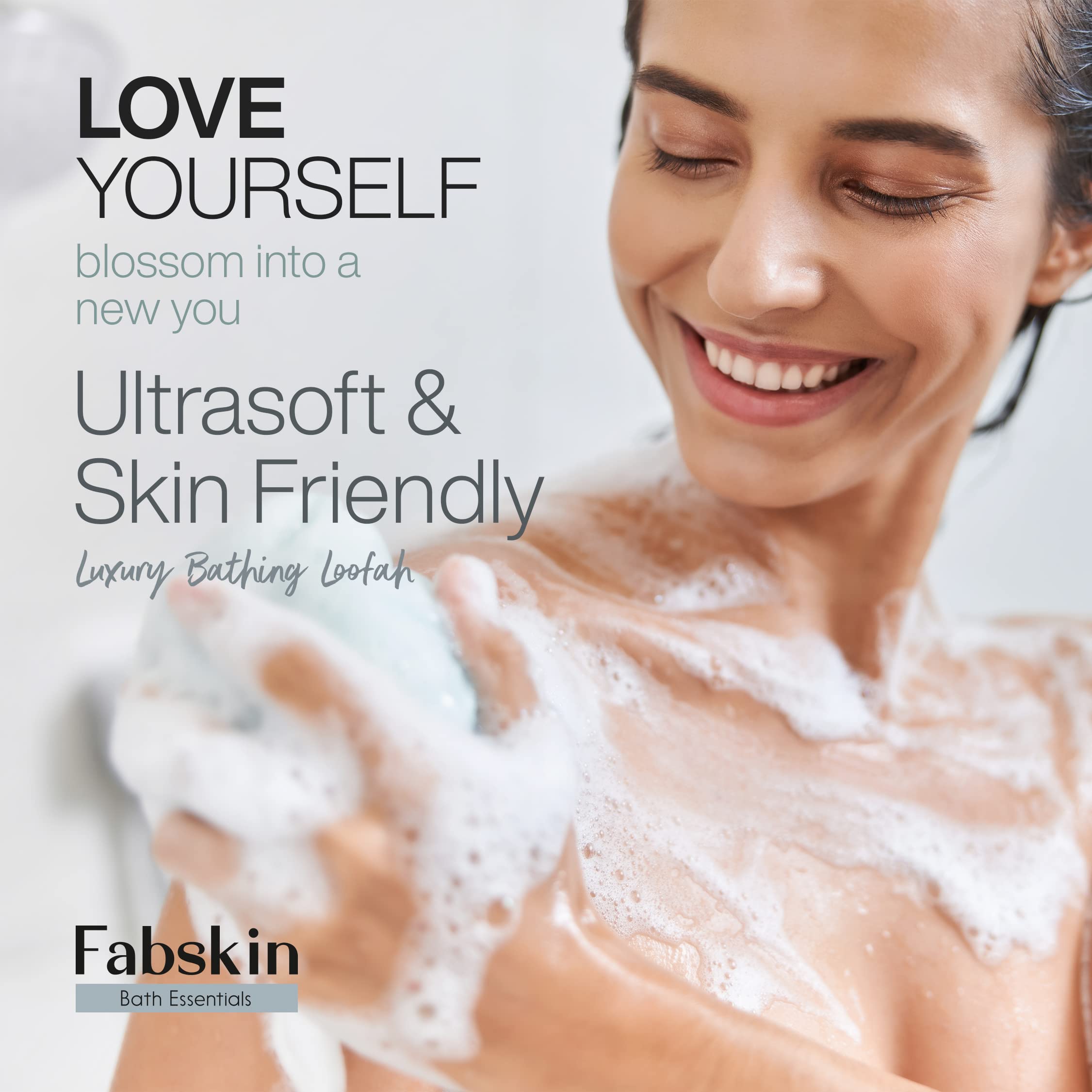 FABSKIN Rose & Loofah Bath Sponge Set - Exfoliating Shower Scrubber for Women & Men - Peach & Black Colors - Perfect for Body Wash, Exfoliation & Skin Renewal - Ideal for Daily Shower & Spa Routine