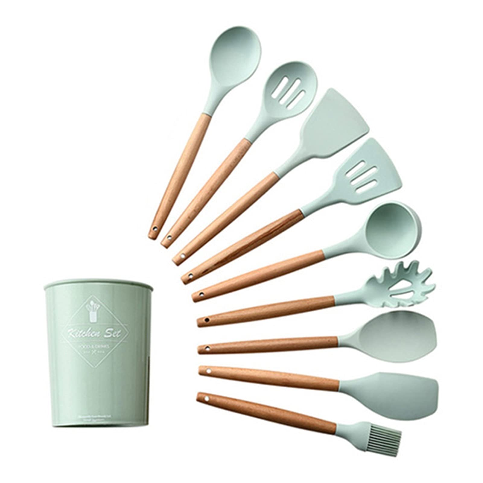 Premium 9 or 12-Piece Pink Silicone Kitchen Utensil Set with Storage Box - Includes Turner, Tongs, Spatula & Soup Spoon - Non-Slip Heat Resistant Cooking Tools for Baking, Grilling & Everyday Meal Prep (Green 10-Piece Set)