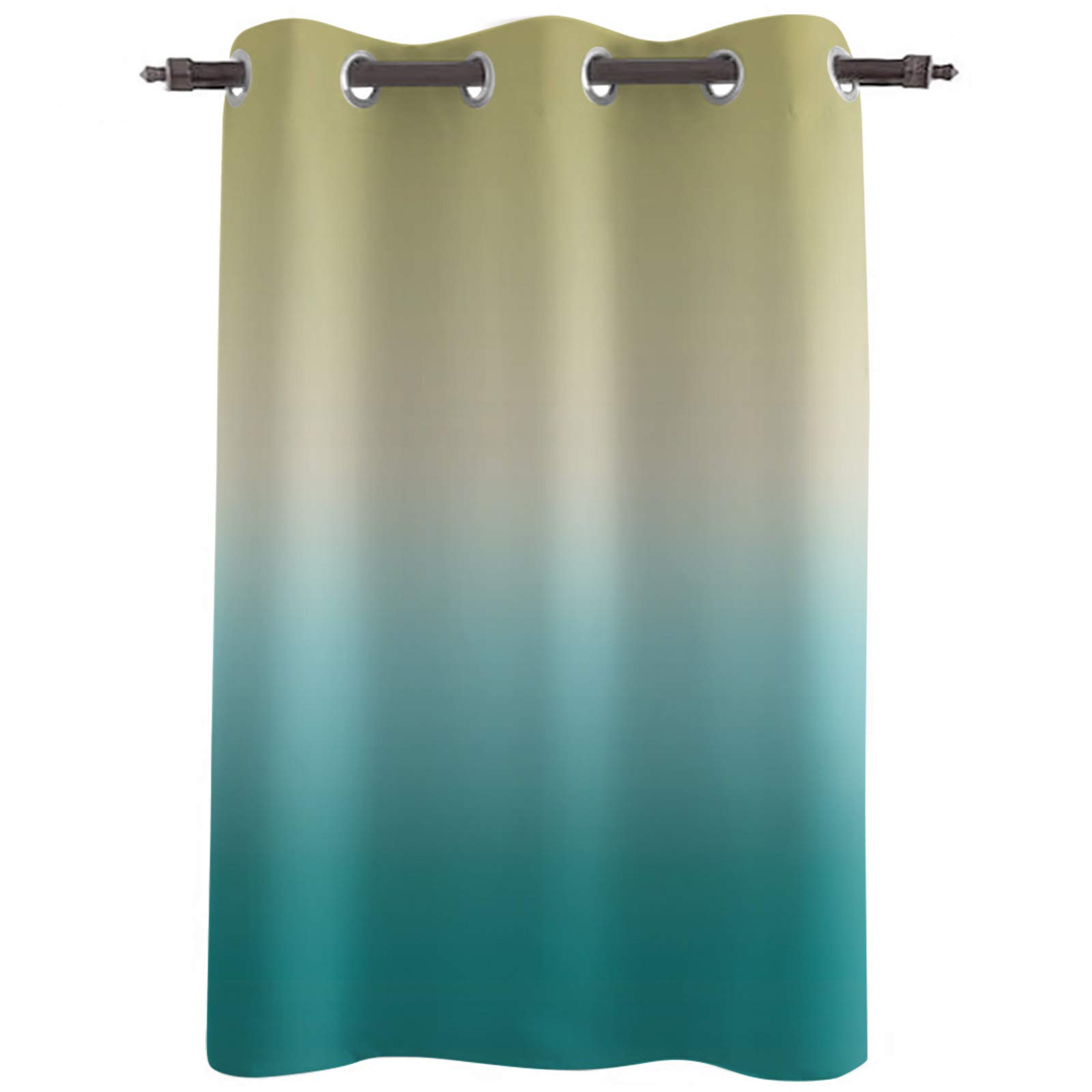Blackout Thermal Insulated Window Curtain Panel - Aqua Green & Yellow Gradient Textured Drapes for Kids Room, Living Room, Bedroom - 52x84 Inch Grommet Top Curtains - Blocks Light & Noise, Energy Efficient for Better Sleep & Home Decor