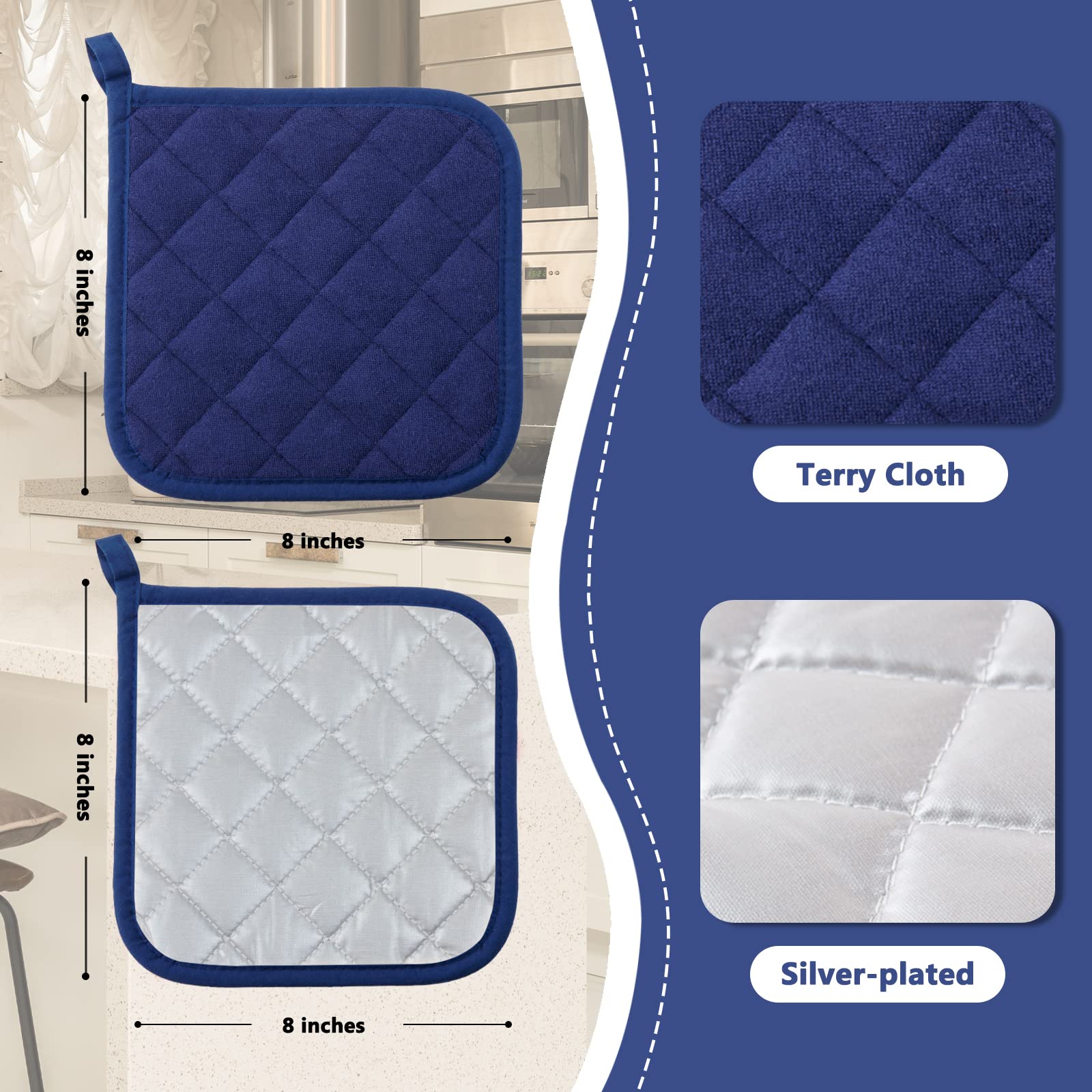 Joyhalo 6 Pack Heat Resistant Kitchen Pot Holders - Oven Mitts & Hot Pads Set for Cooking, Baking & Grilling - Terry Cloth Oven Gloves for Stove, BBQ & Hot Dishes