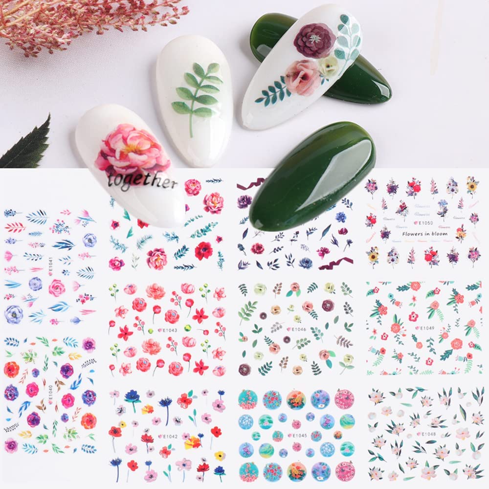 11 Sheets 3D Self-Adhesive Flower Nail Art Stickers - Spring Floral & Leaf Nail Decals for Women & Girls | Acrylic Nail Designs, Manicure Tips & Decorations (E1040-1050) | Perfect for Spring Nail Art, DIY Manicures & Professional Salon Use