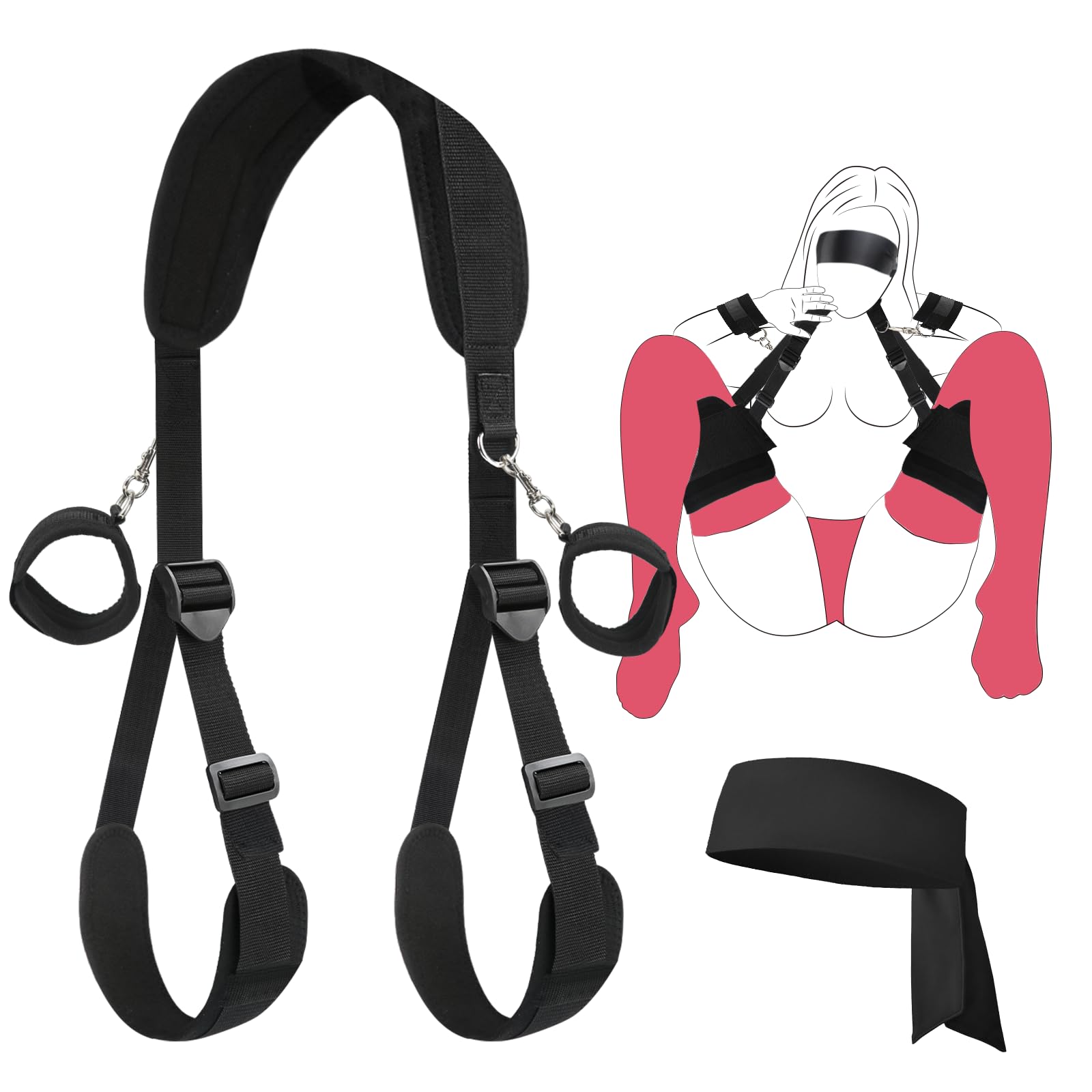 BDSM Bondage Gear Set - Adjustable Thigh Sling & Detachable Handcuffs with Blindfold | Premium Restraints Kit for Couples Play, Adult Games & Sensual Exploration