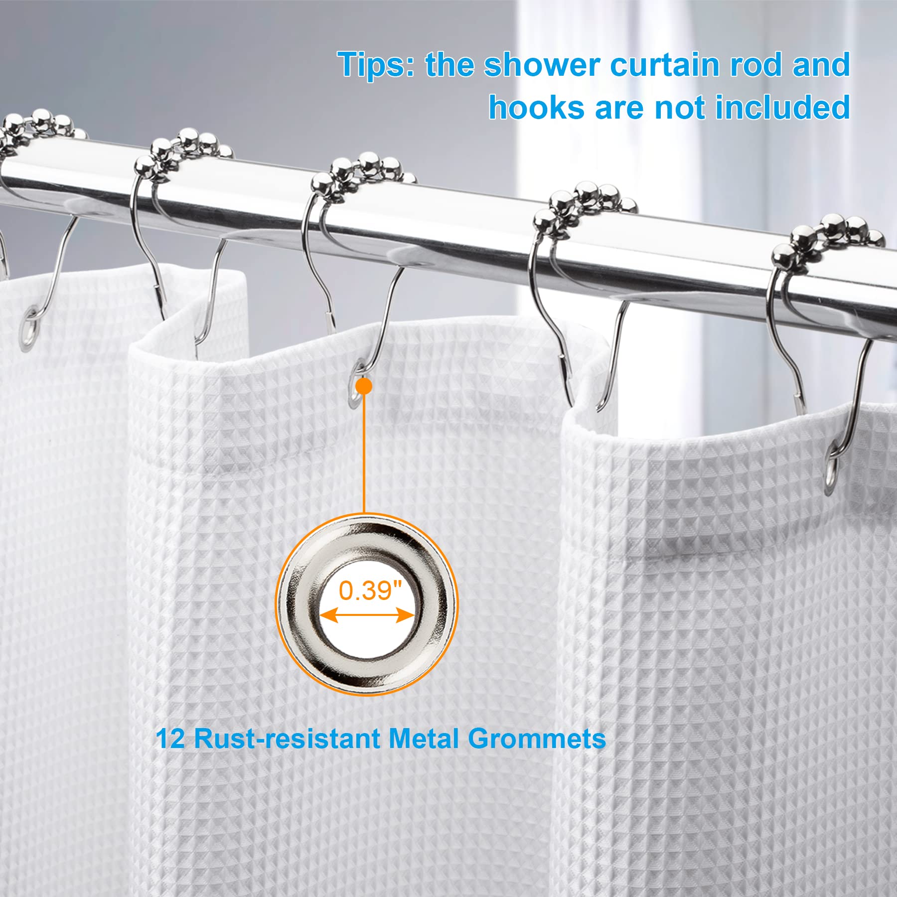AmazerBath Waterproof Clear Shower Curtain Liner & Heavy Duty White Waffle Shower Curtain Set - 72x72 Inches for Bathroom, Hotel, and Dorm Use