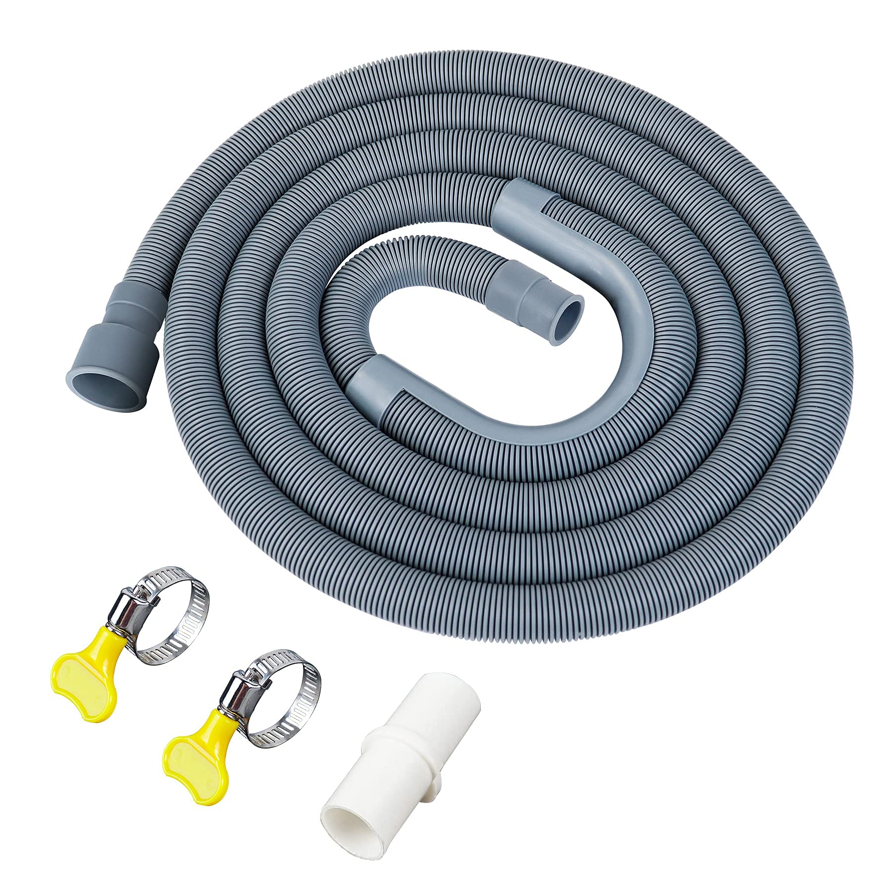 GCGOODS 6 Ft Universal Washing Machine Drain Hose Extension Kit - Flexible Corrugated Dishwasher & Washer Discharge Hose with Adapter, U-Bend Holder & Clamps - Perfect for Laundry Room, Basement & RV Plumbing