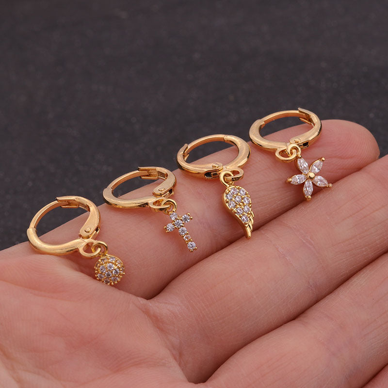 18K Gold Cartilage Celestial Dangle Hoop Earrings for Women | HSPJ1928 | Perfect for Everyday Wear, Parties, and Special Occasions