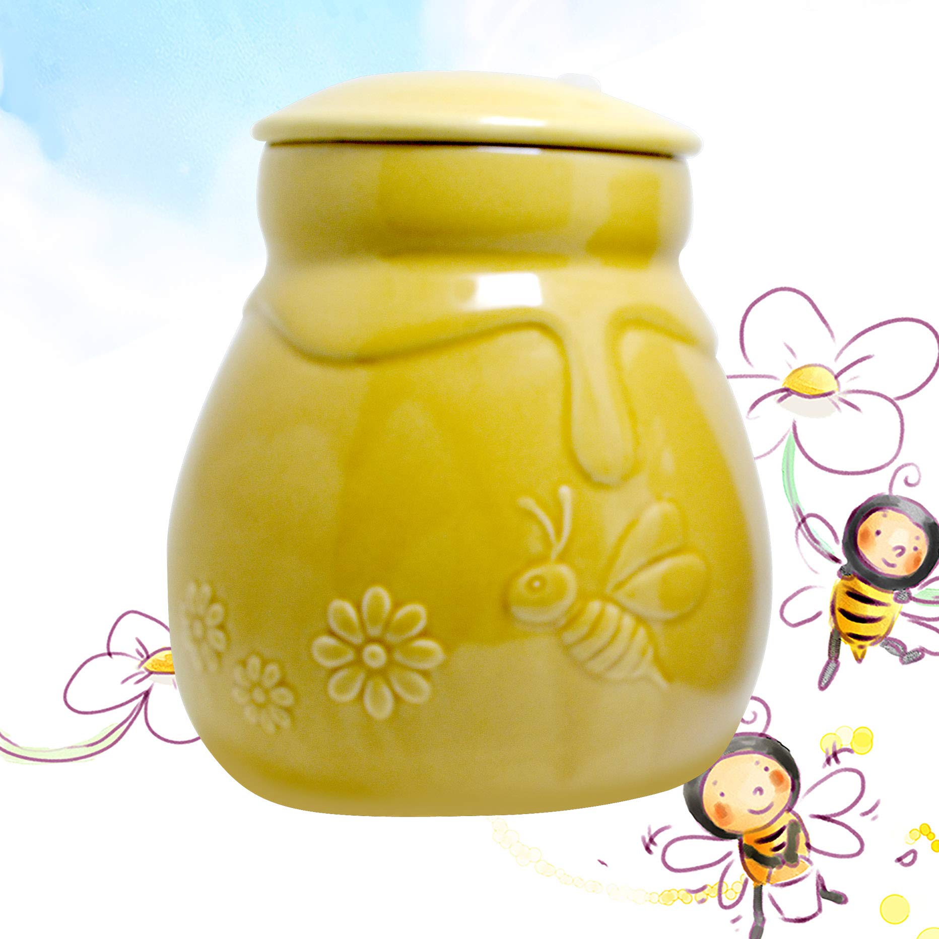 Premium Ceramic Honey Jar with Airtight Seal Lid - Bee-Themed Food Storage Container for Honey, Candy, Snacks | Perfect for Kitchen, Pantry & Gift Giving