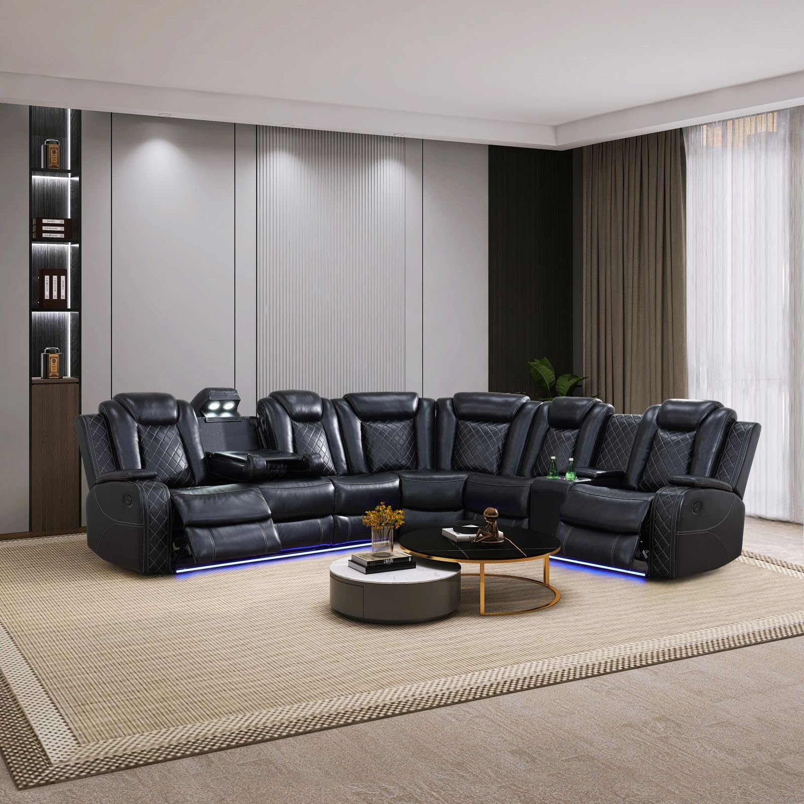 Power Recliner Living Room Set with LED Lights - Electric Massage Sofa for Home, Dorm, Apartment & Airbnb - Perfect for Relaxing, Watching TV & Hosting Guests