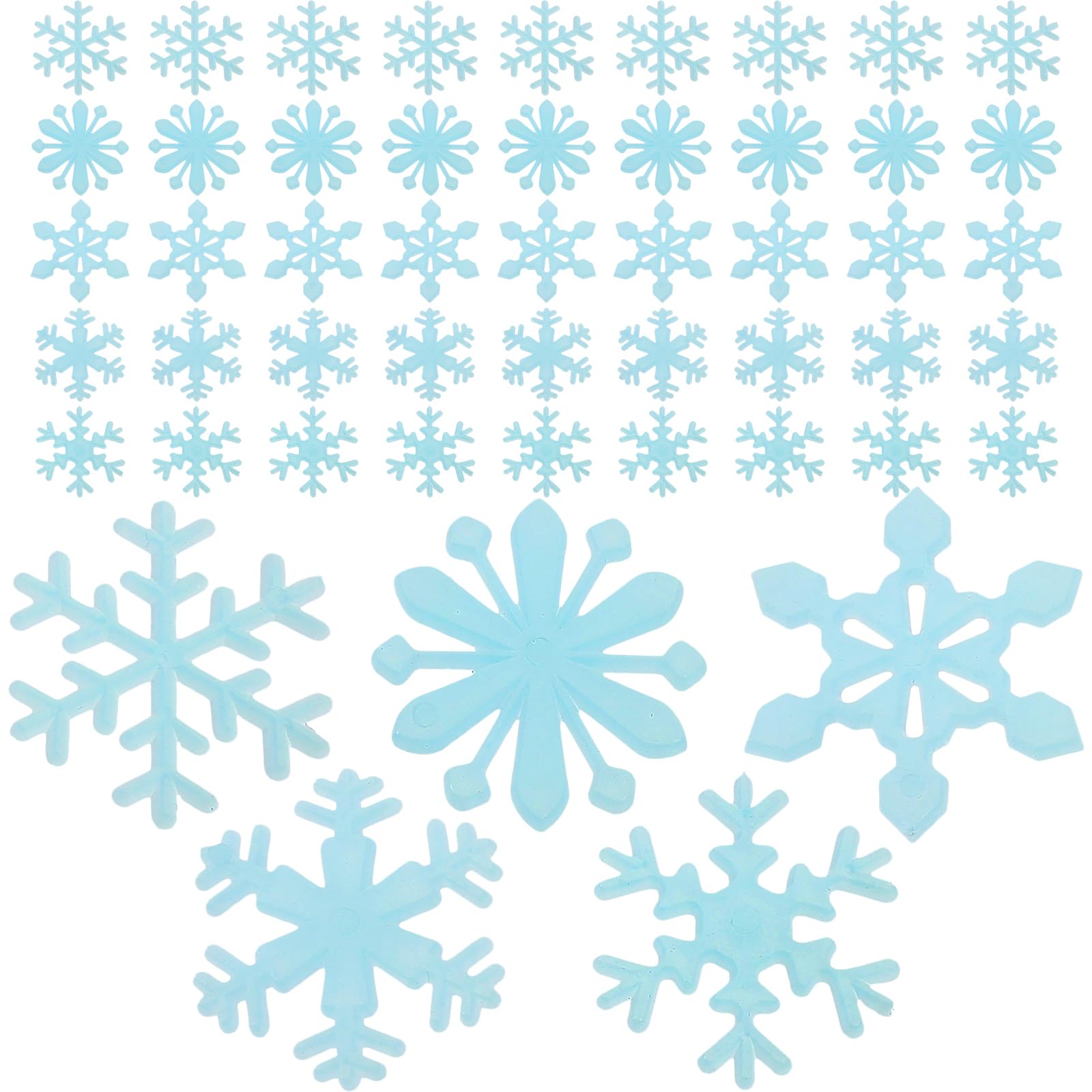50PCS Glow in The Dark Snowflake Wall Stickers - Christmas Window Decals, Fluorescent Snowflake Clings for Kids Bedroom & Holiday Decor (Blue) - Perfect for Christmas Party, Home, School & Office Decorations