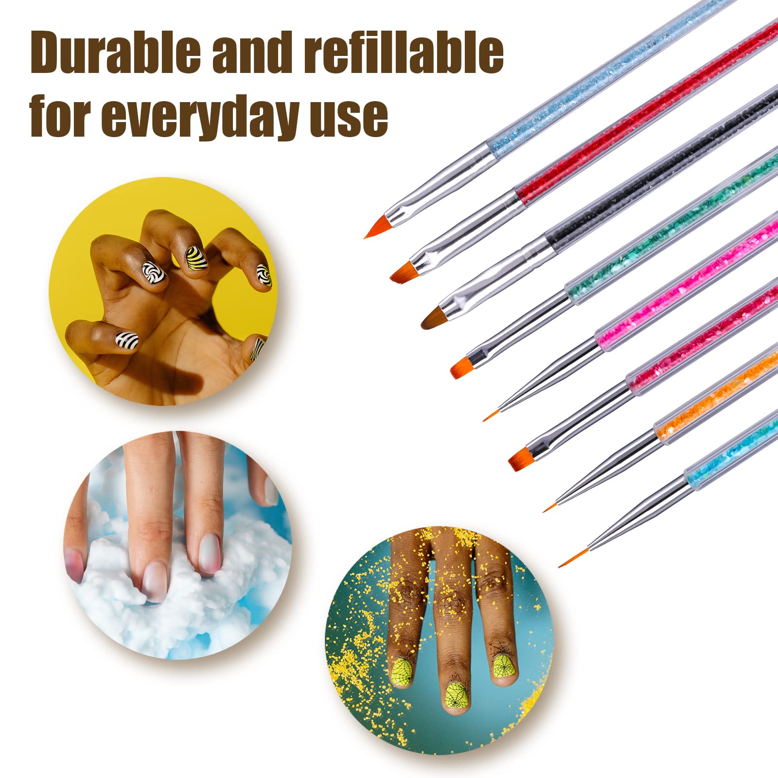 SAVITA 8 Pcs Professional Nail Art Brushes Set - Double Ended Nail Dotting, Painting & Liner Tools for Manicure & Nail Art Design (2 Styles) - Perfect for Salon, Home DIY & Professional Nail Artists
