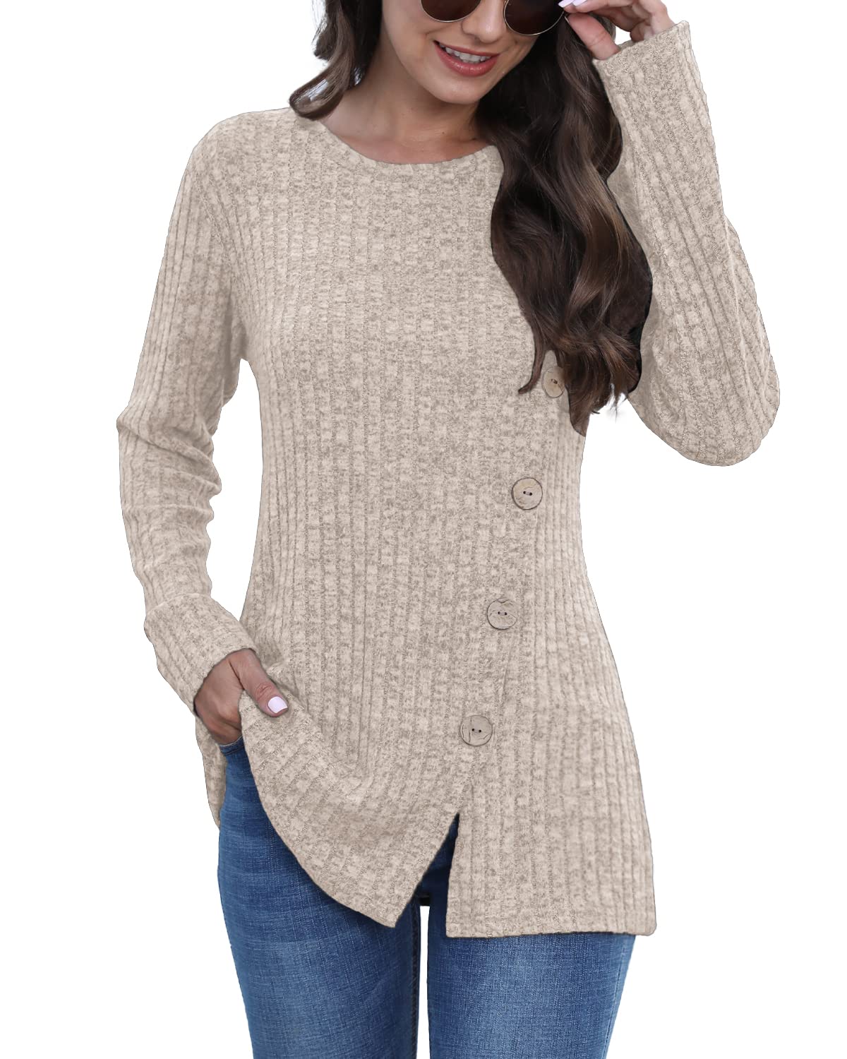 JomeDesign Women's Long Sleeve Crew Neck Lightweight Sweater - Loose Casual Tunic Top for Fall & Winter | Office Wear, Layering, Everyday Comfort