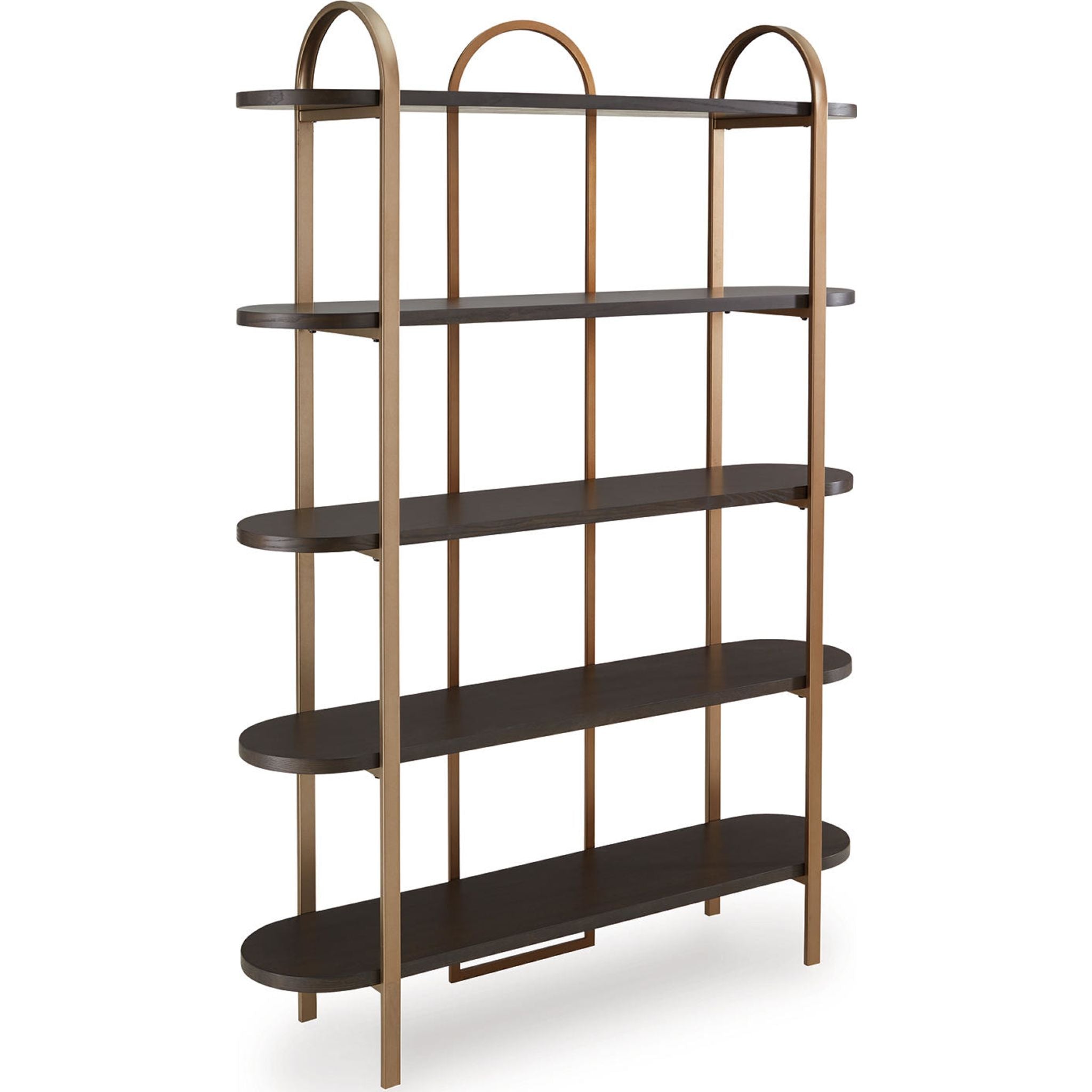 Brentmour Wood Bookcase with Brown/Gold Finish - Stylish Storage for Living Room, Bedroom, or Home Office
