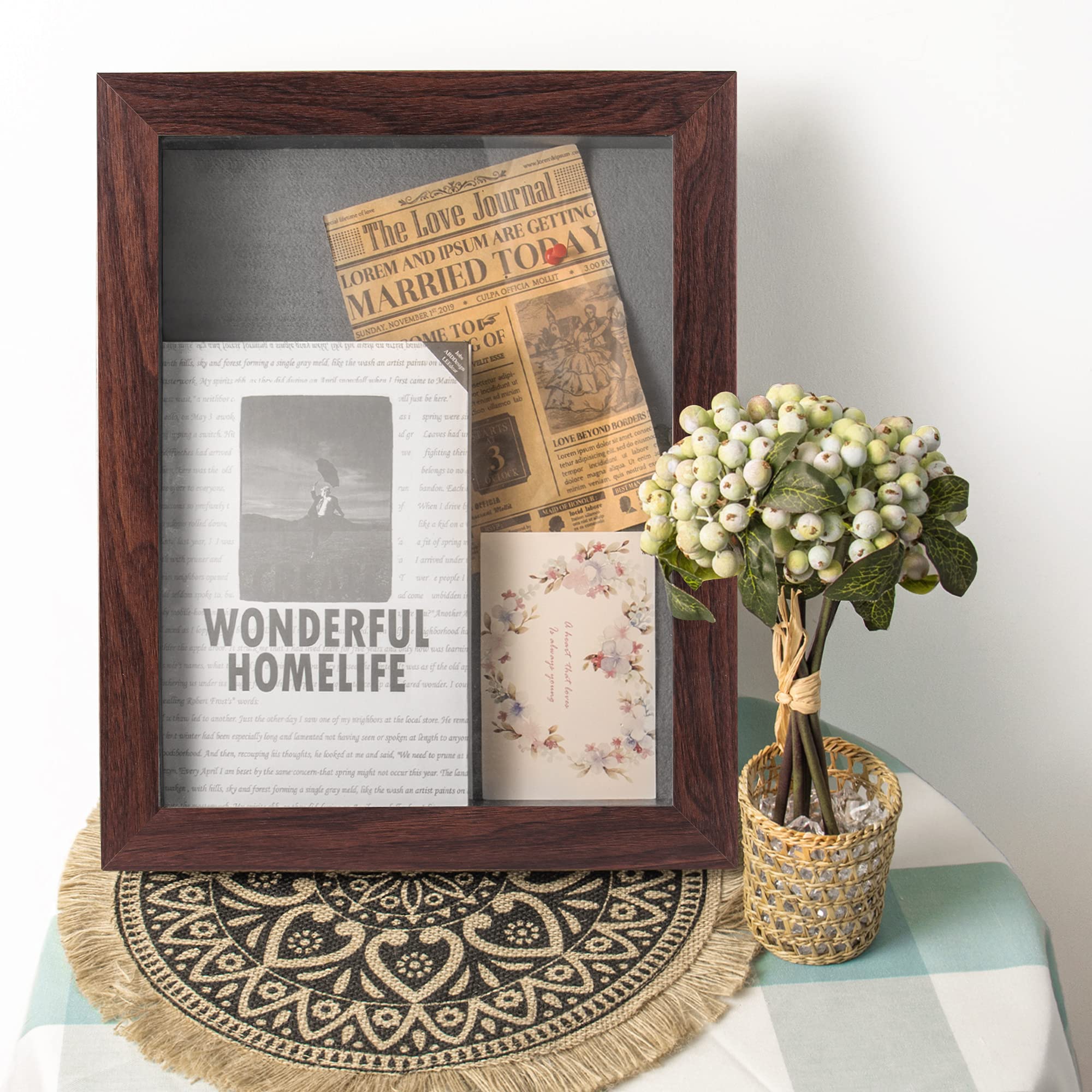 AUEAR 11x14 Shadow Box Frame - Display Box for Art, Memorabilia, Medals, Wedding Keepsakes, Tickets & Brochures | Walnut Wood Picture Frame (4-Pack) | Perfect for Home Decor, Office Display & Gift Giving
