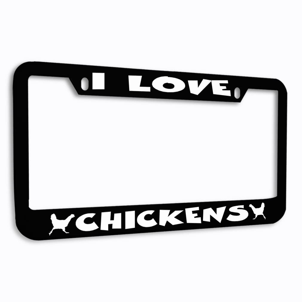 Speedy Pros Metal Zinc License Plate Frame - I Love Chickens Chrome Tag Border - Weatherproof Car Accessory - Black 2 Hole Design - Perfect for Car Enthusiasts & Chicken Lovers