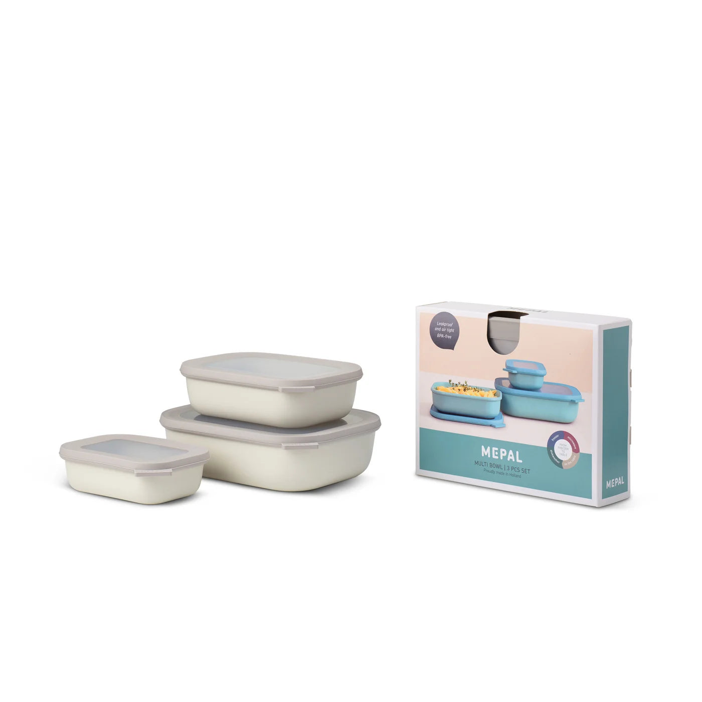 Mepal Cirqula 3-Piece Rectangular Shallow Bowl Set - Durable White Kitchen Storage & Serving Dishes for Meal Prep, Snacks & Entertaining