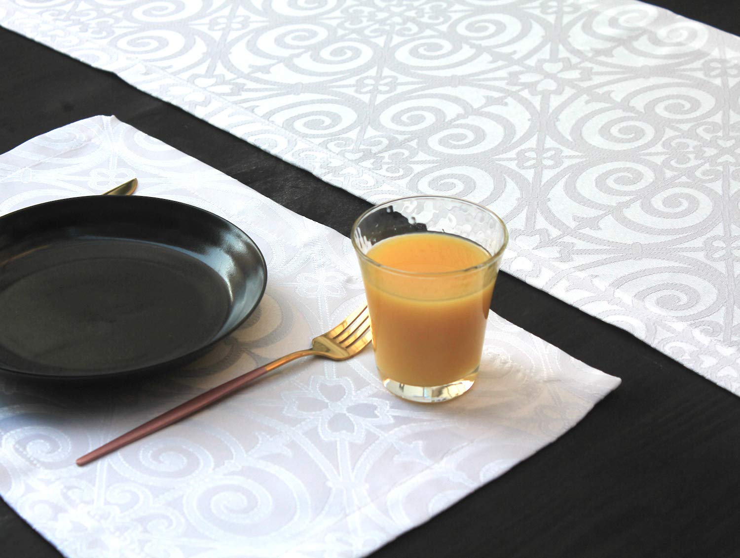 Premium White Jacquard Placemats Set of 4 - Waterproof & Washable Table Mats for Dining Room, Kitchen, and Events - Elegant Table Decor for Dinner Parties, Weddings, Thanksgiving, Christmas, and Fall Decorations - Perfect for Holiday Gatherings and Everyday Use