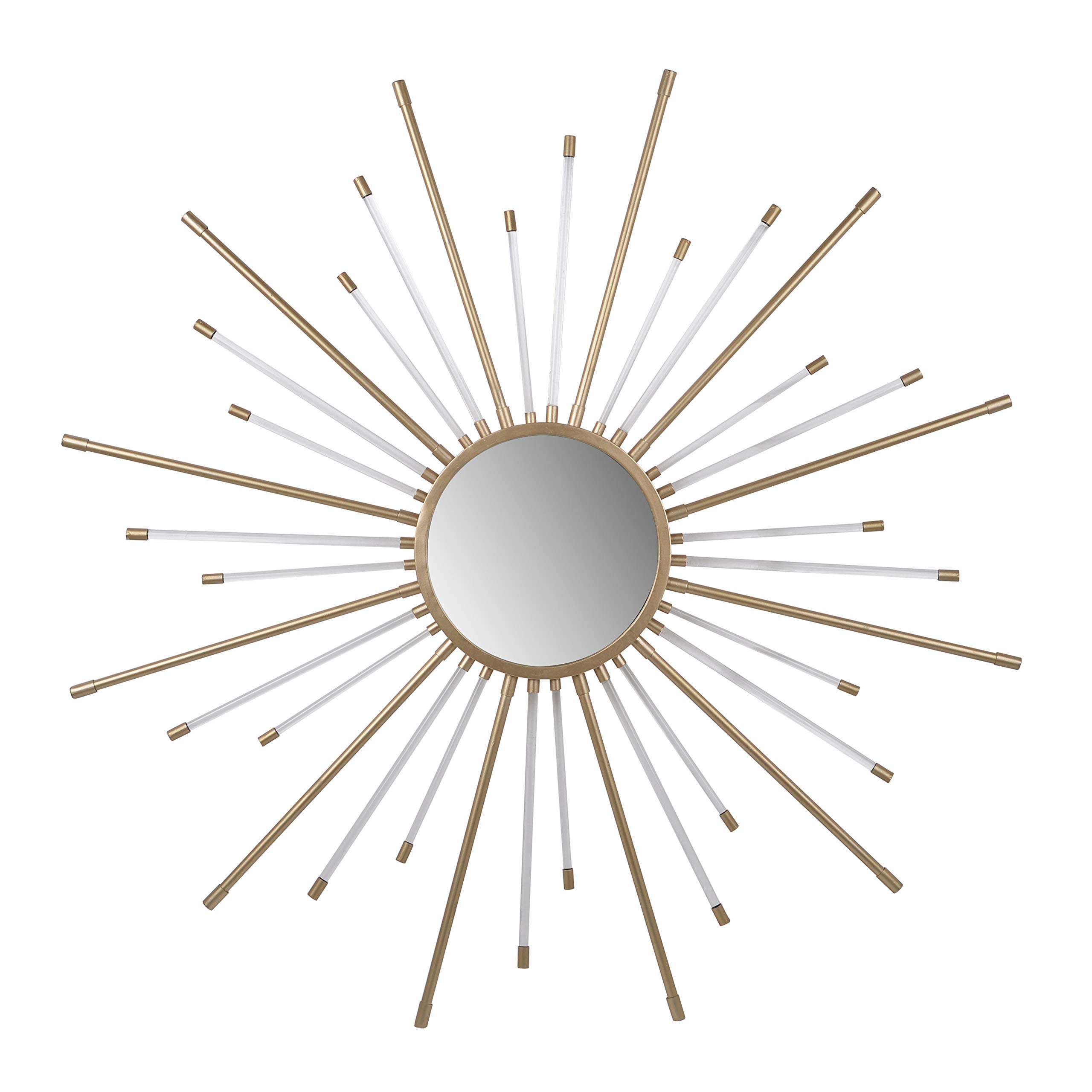 Benjara Iron Mirror with Sparkled Sunburst Design - White & Gold Wall Decor for Living Room, Bedroom, Bathroom | Vintage Style Decorative Mirror for Home & Office
