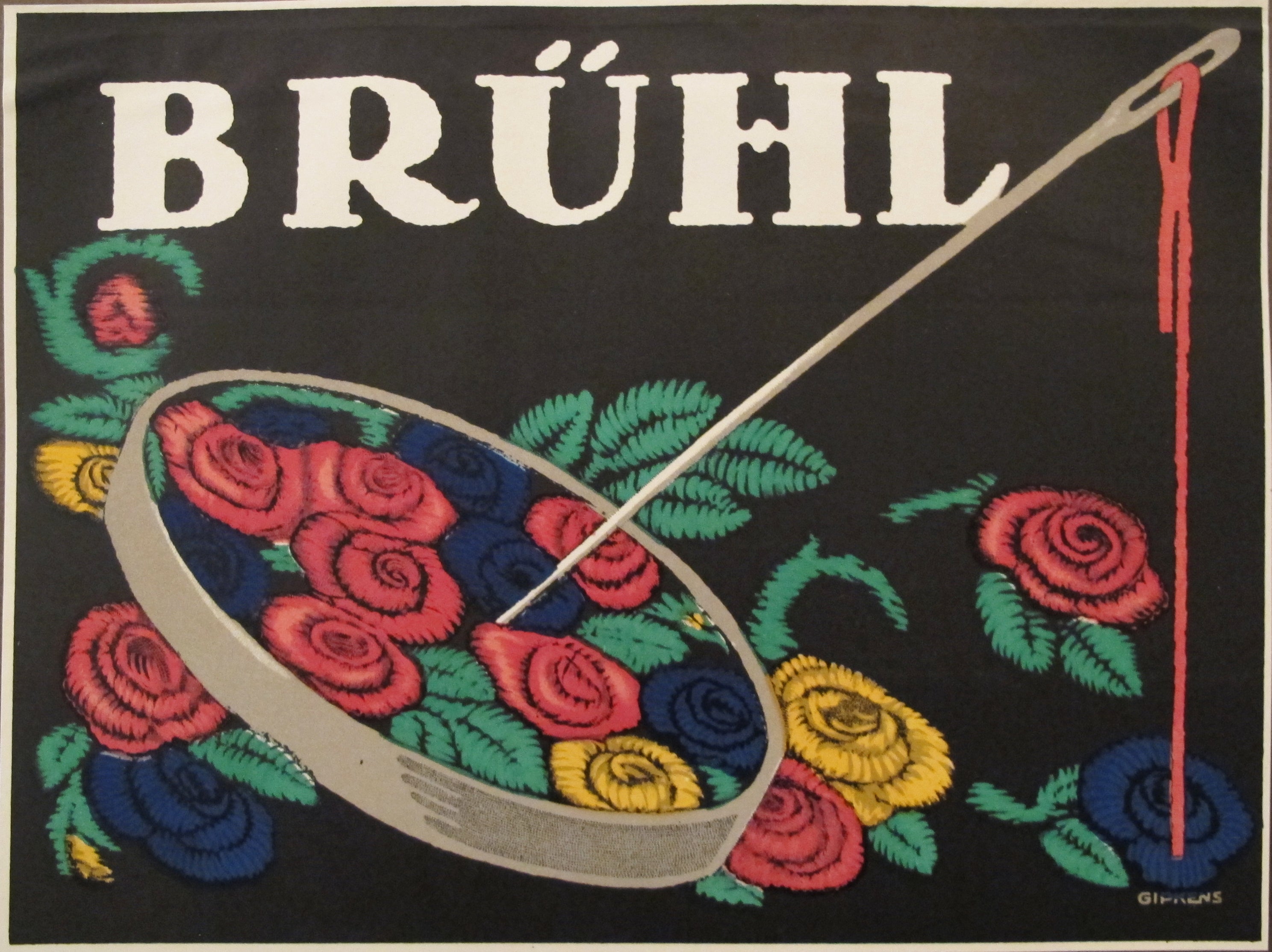 1927 Vintage German Mini Poster - Bruhl Embroidery Art Print - Home Decor & Wall Art for Living Room, Bedroom, Office