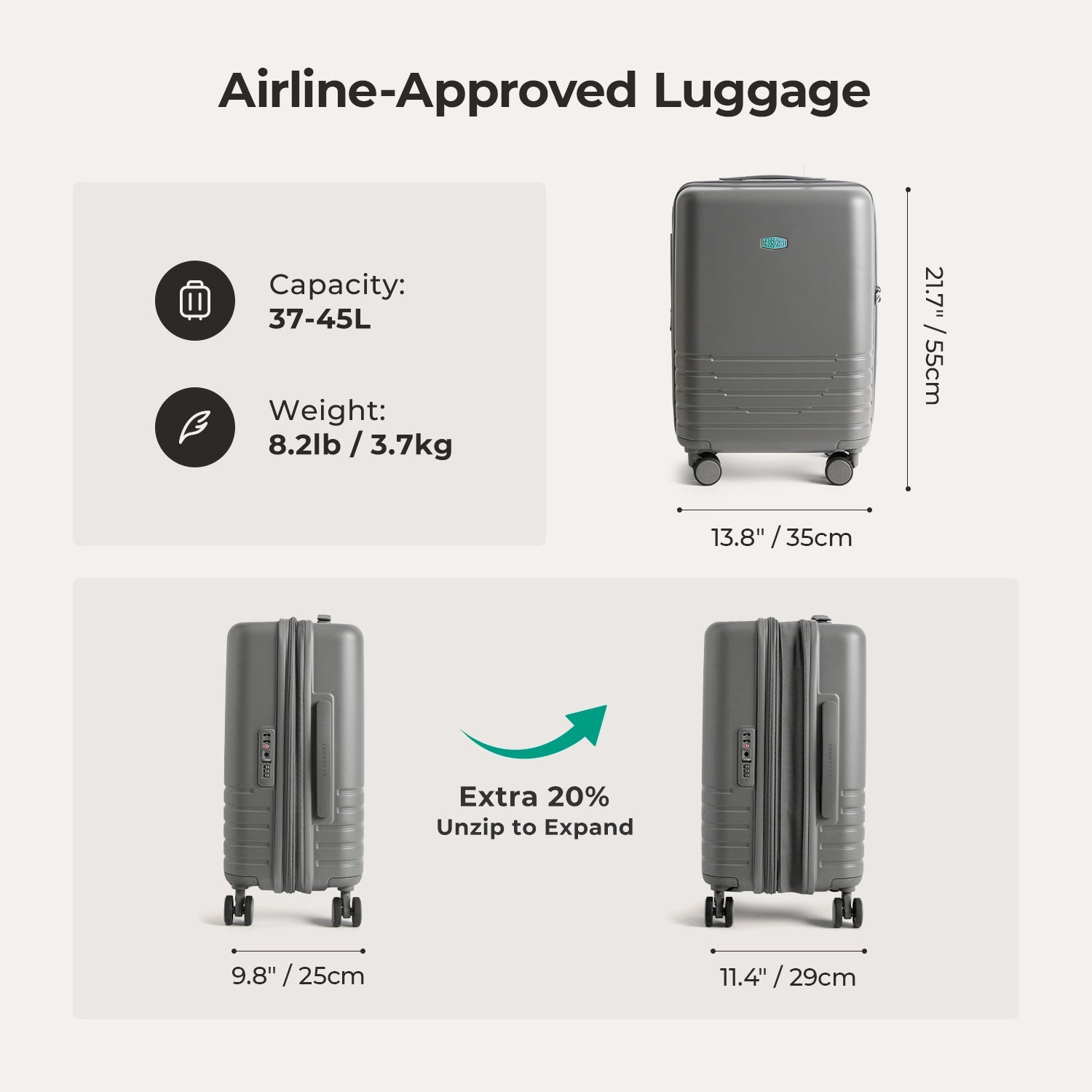 Getaway 20 Carry On Luggage - Lightweight Travel Suitcase for Airplane Cabin Size - Perfect for Weekend Trips & Business Travel