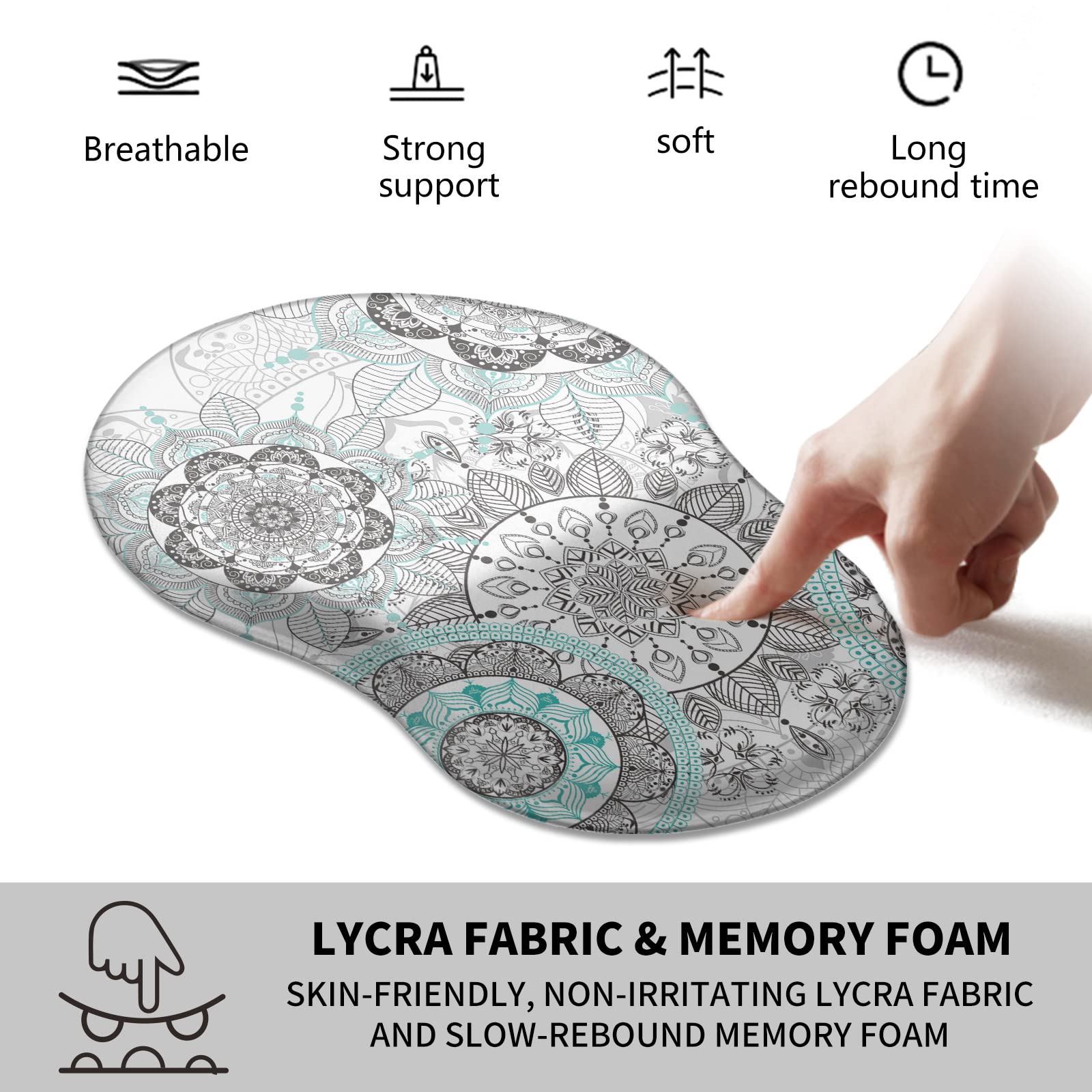 Ergonomic Mouse Pad with Wrist Rest - Thick Non-Slip PU Base for Pain Relief & Carpal Tunnel Support | Includes Cup Coasters | Perfect for Office, Gaming & Home Computer Use | Cyan Mandala Design