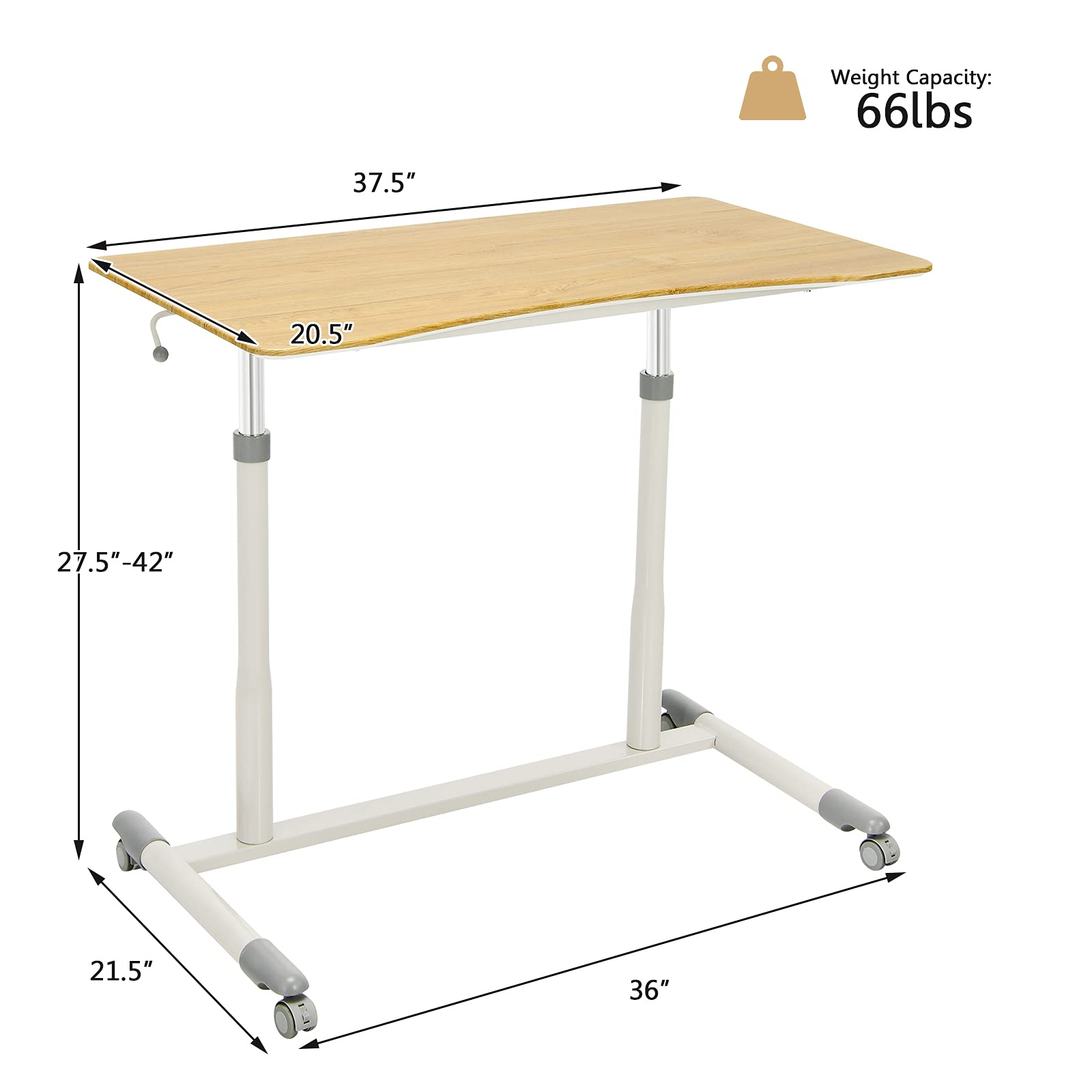 Tangkula Adjustable Height Mobile Standing Desk with Wheels - Compact Rolling Computer Desk with Steel Frame & MDF PVC Tabletop - Perfect for Home Office, Small Spaces & Remote Work (Natural Wood Finish)
