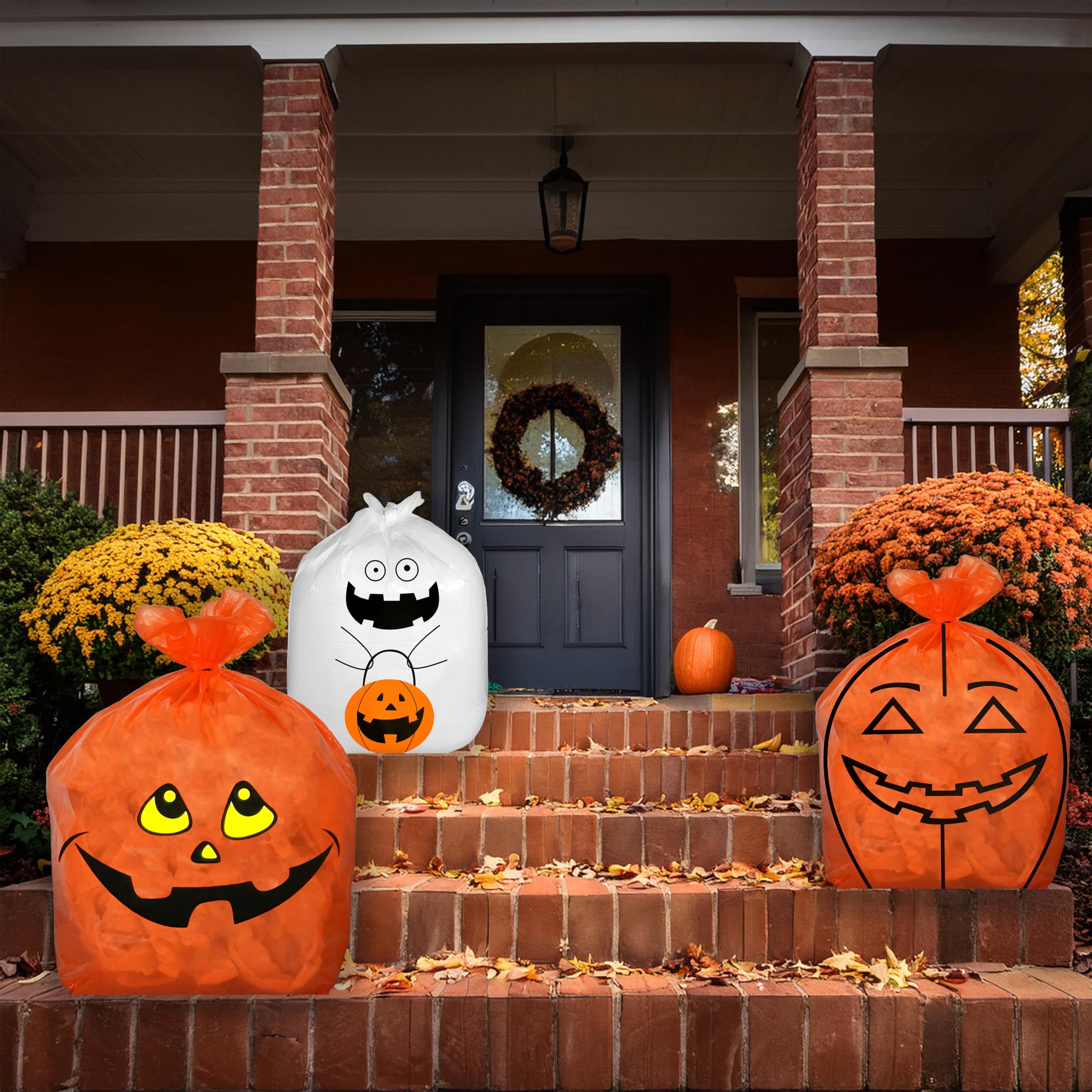Halloween Giant Lawn Bags Set of 4 - Pumpkin & Ghost for Outdoor Decor