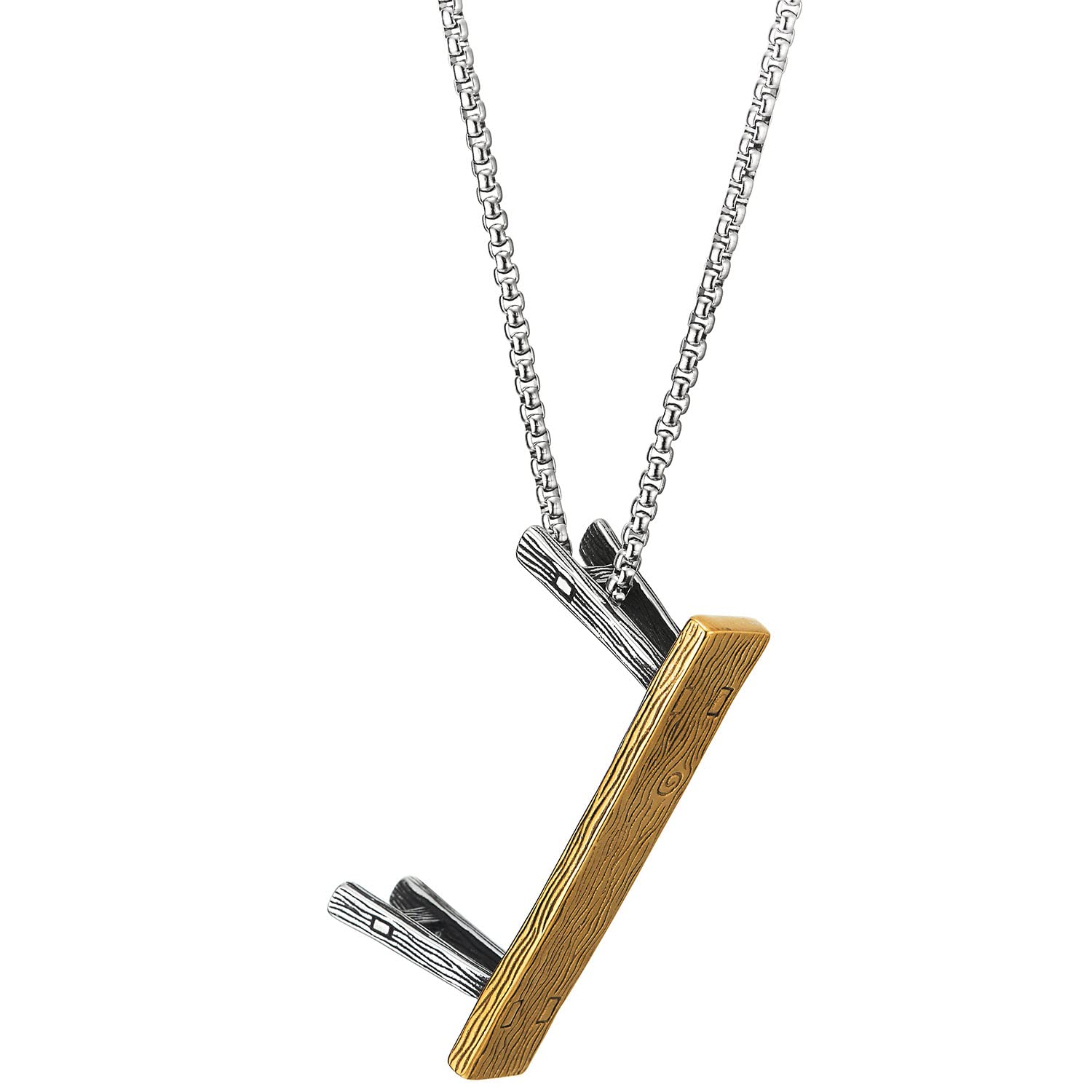 CoolSteelandBeyond Men's Silver & Gold Stainless Steel Backless H Pendant Necklace - 30 Inch Wheat Chain for Casual Wear, Gifts & Special Occasions