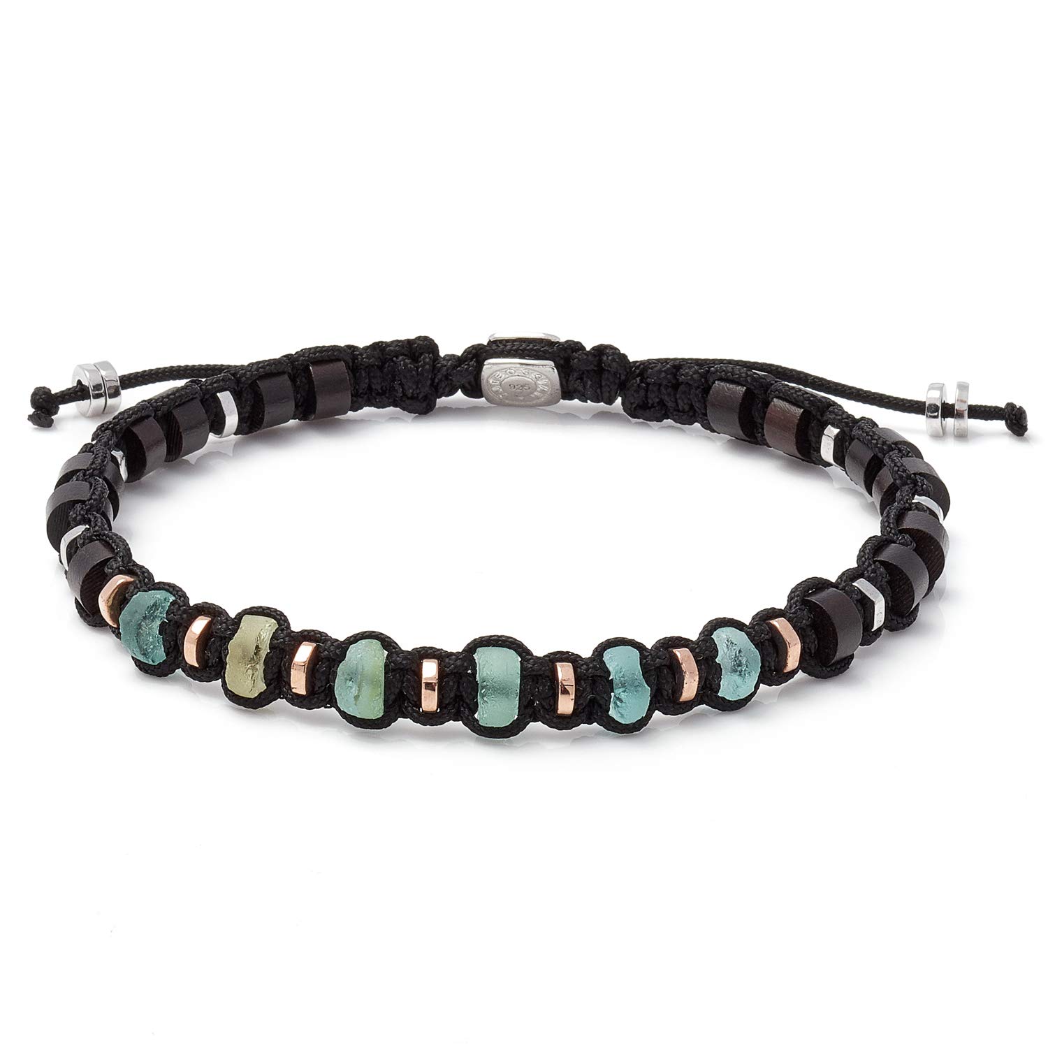 Men's Green Roman Glass Macrame Imperial Bracelet – Handmade Beaded Jewelry for Men, Unique Gift for Him, Perfect for Casual Wear & Special Occasions