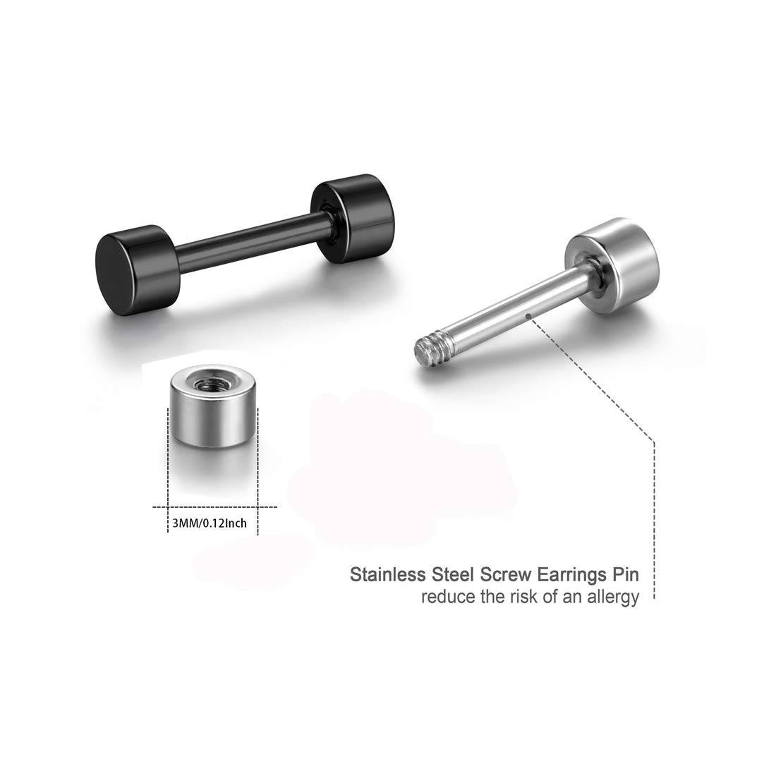 High Polished Surgical Steel Screw Back Dot Stud Earrings for Women & Men - 5 Pairs (3MM/4MM/5MM/6MM/8MM) - Hypoallergenic Body Jewelry for Daily Wear, Parties & Gifts