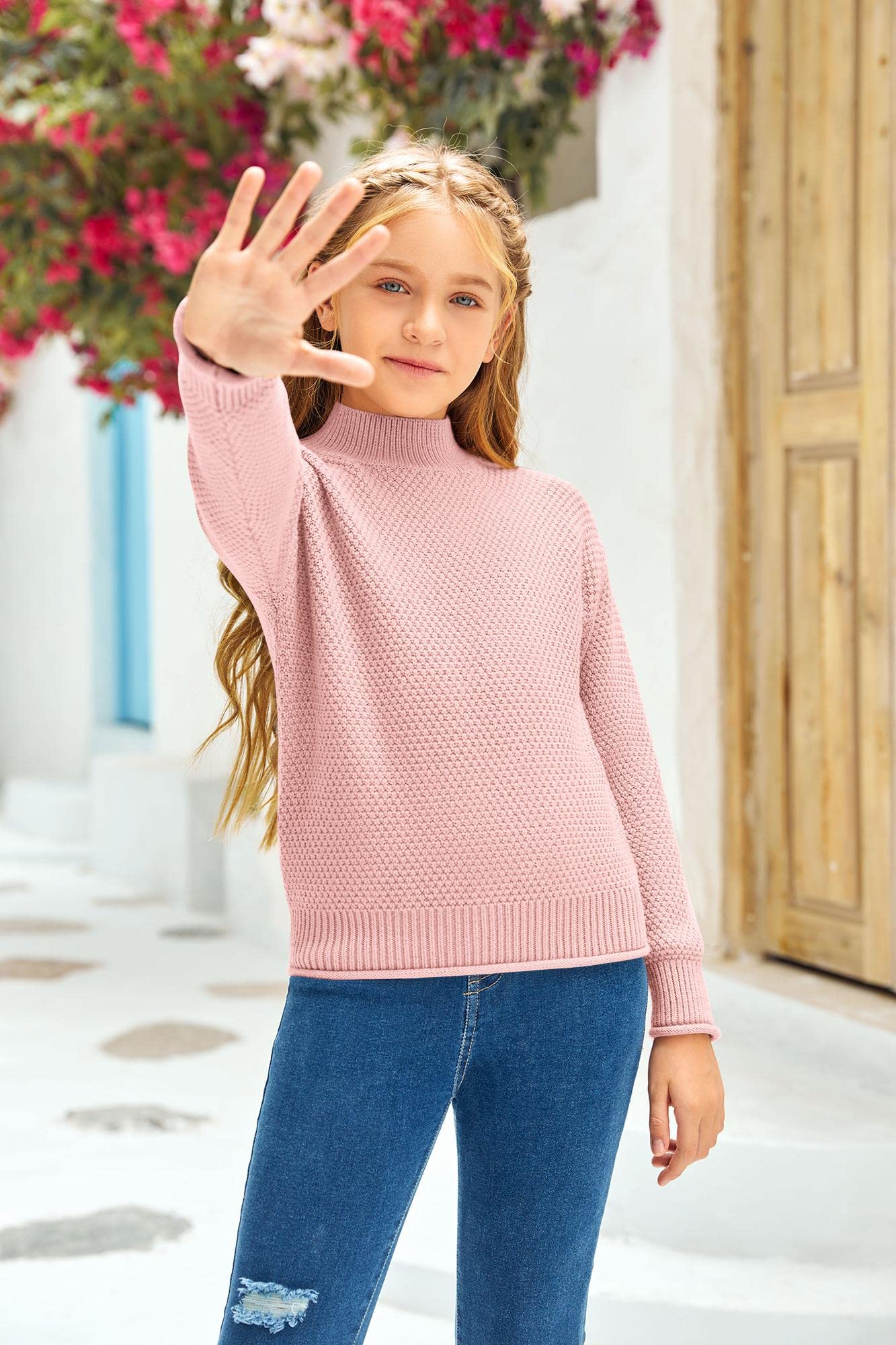 Girl's Long Sleeve Mock Neck Sweater - Soft Knit Pullover Jumper Top for Fall & Winter | Cozy Casual Wear for School, Playdates & Family Outings
