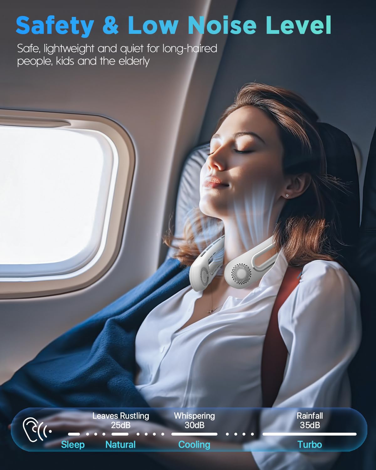 Hands-Free Bladeless Neck Fan - Portable Rechargeable 5200mAh USB Wearable Personal Fan with 4 Speeds & 360° Cooling - Quiet Operation for Women, Travel, Outdoor, Office, Gym, and Summer Activities