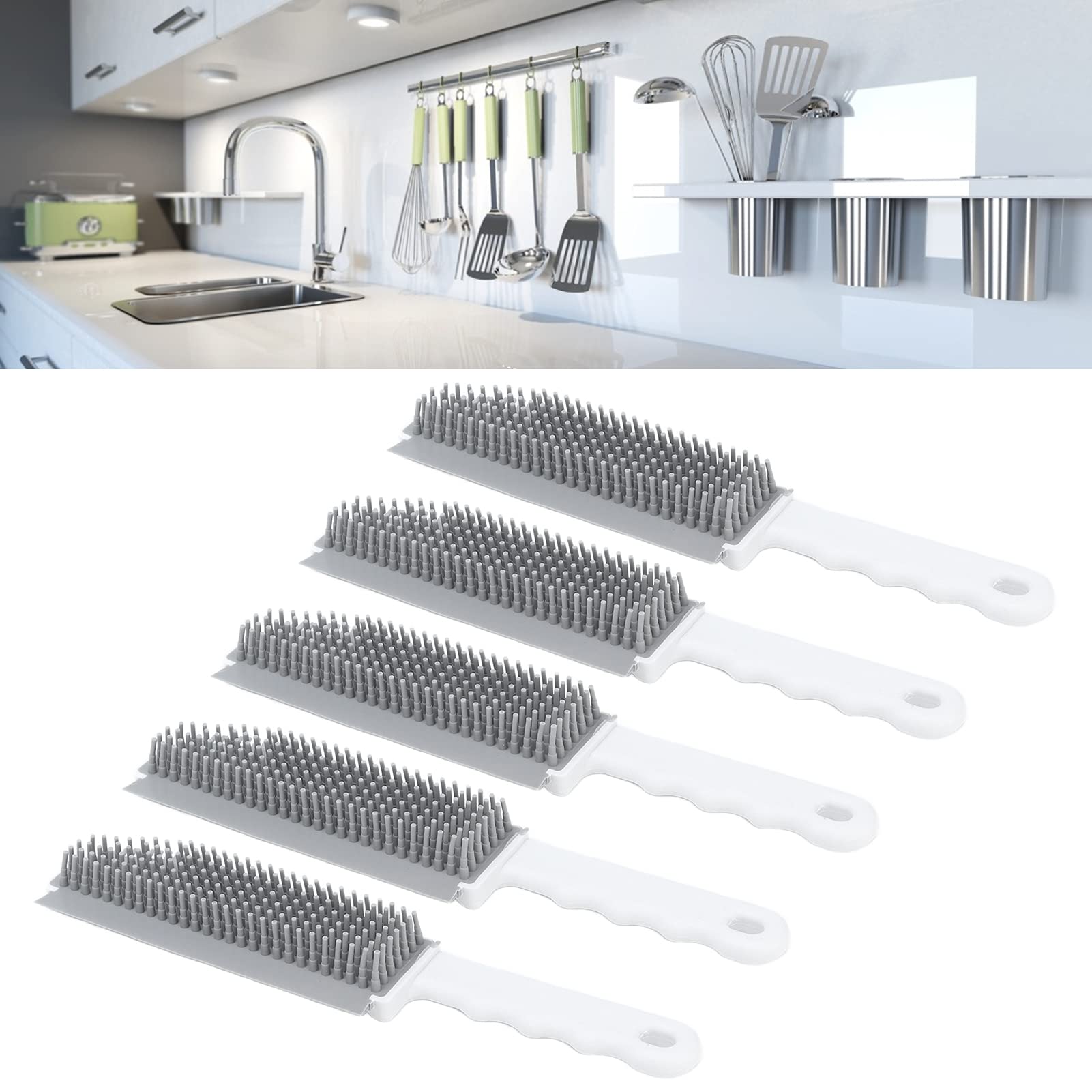 3-in-1 Multifunctional Silicone Cleaning Brush Set - Kitchen, Bathroom, Countertop, Floor & Window Scrubber with Crevice Brush & Scraper Tool | Perfect for Deep Cleaning Tiles, Grout, Stovetops & Hard-to-Reach Areas