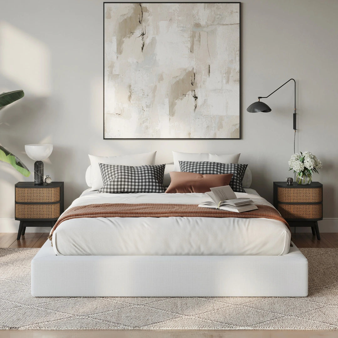 Ultra Bed Frame - White Queen Size Platform Bed with Strong Metal Frame & Noise-Free Design | Perfect for Modern Bedrooms, Guest Rooms & Dormitories