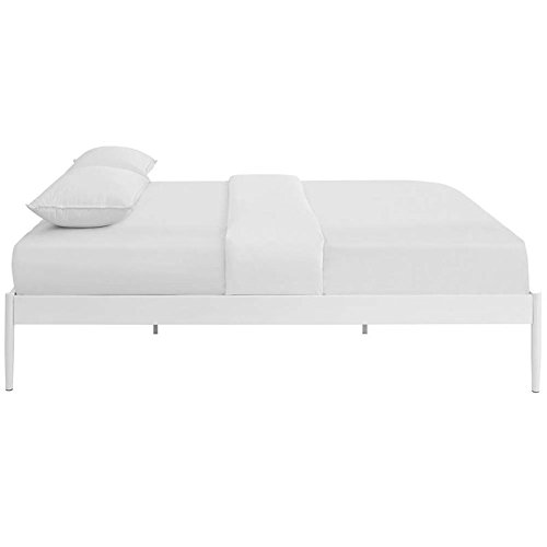 Modern Metal Full Platform Bed Frame with Slat Support - White | Hawthorne Collections | Sturdy Mattress Foundation for Bedroom, Guest Room & Dorm