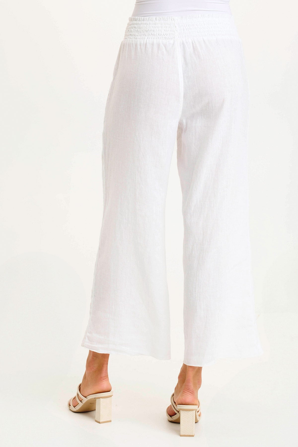 Rokel Linen Crochet Ruched Wide Leg Pants for Women - Boho Chic High Waisted Palazzo Trousers - Perfect for Summer Beach, Vacation & Casual Outfits