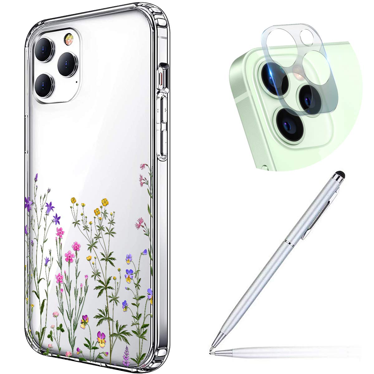 **Clear Soft Silicone Gel TPU Case for iPhone 12 Pro - Floral Embossed Design, Protective Bumper Cover with Camera Lens Protector | Stylish & Durable Phone Case for Women & Girls | Perfect for Everyday Use, Work & Travel**