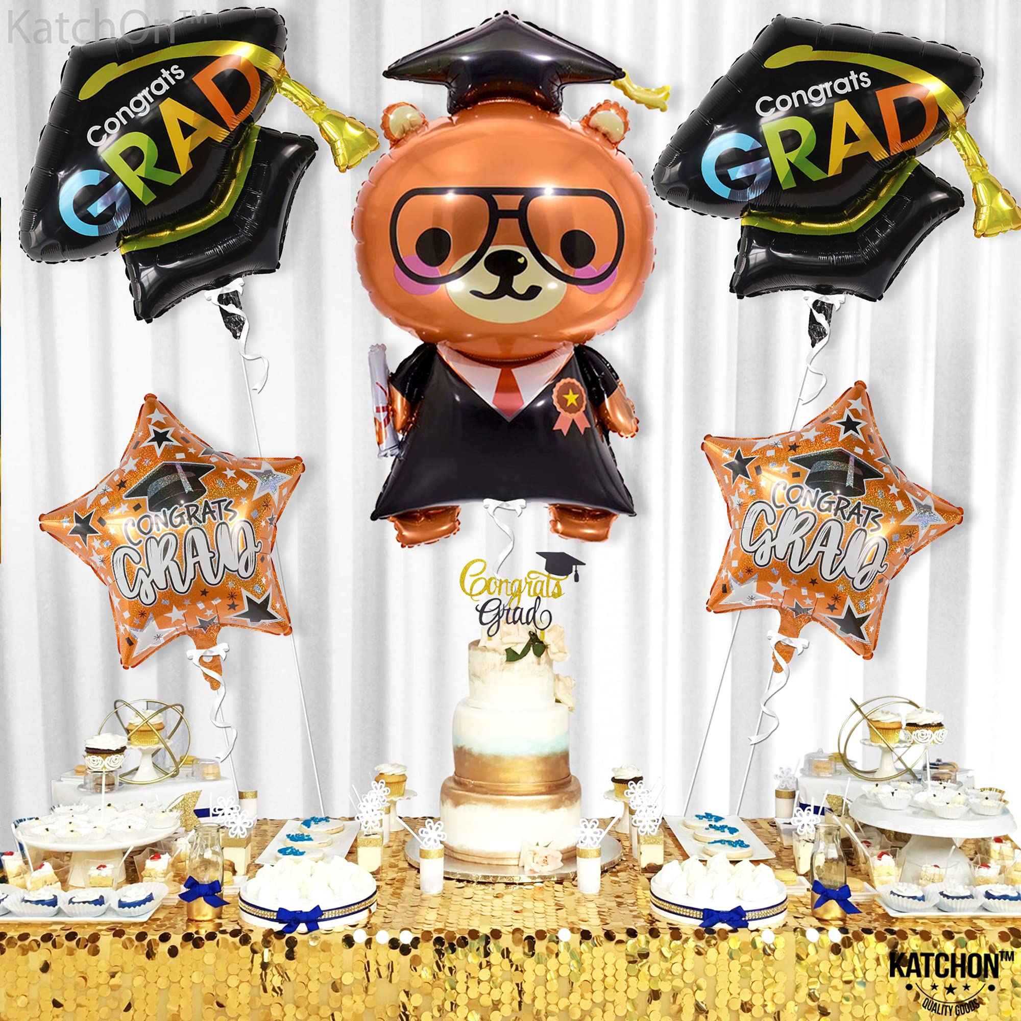 KatchOn 36 Inch Giant Graduation Foil Bear Balloon with 28 Inch Cap Balloon - Class of 2025 Graduation Decorations for Preschool, Kindergarten & School Parties | Perfect for Graduation Ceremonies, Photo Backdrops & Party Decor