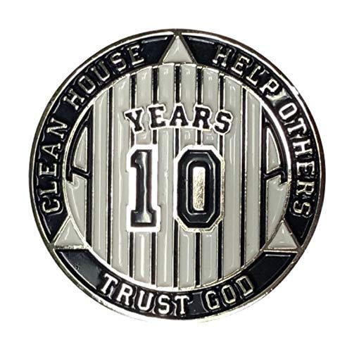 10 Year AA Medallion Pinstripe Sobriety Chip with Coin Holder - Alcoholics Anonymous Recovery Token for Milestone Celebrations & Support Group Meetings