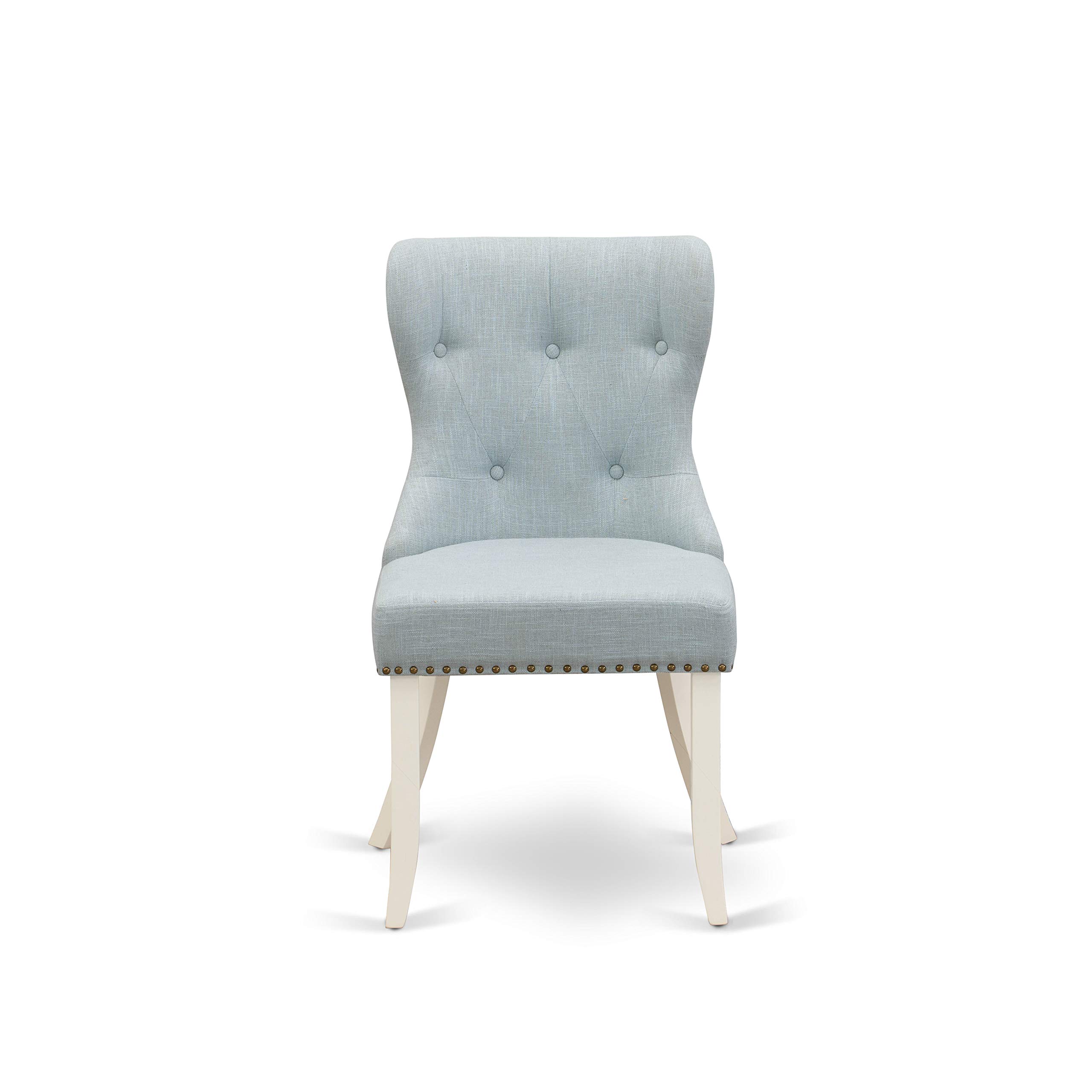 East West Furniture 5-Piece Round Dining Set for 4 - 42 Inch White Kitchen Table with 4 Baby Blue Linen Parsons Chairs - Perfect for Small Spaces, Breakfast Nooks & Cozy Family Meals