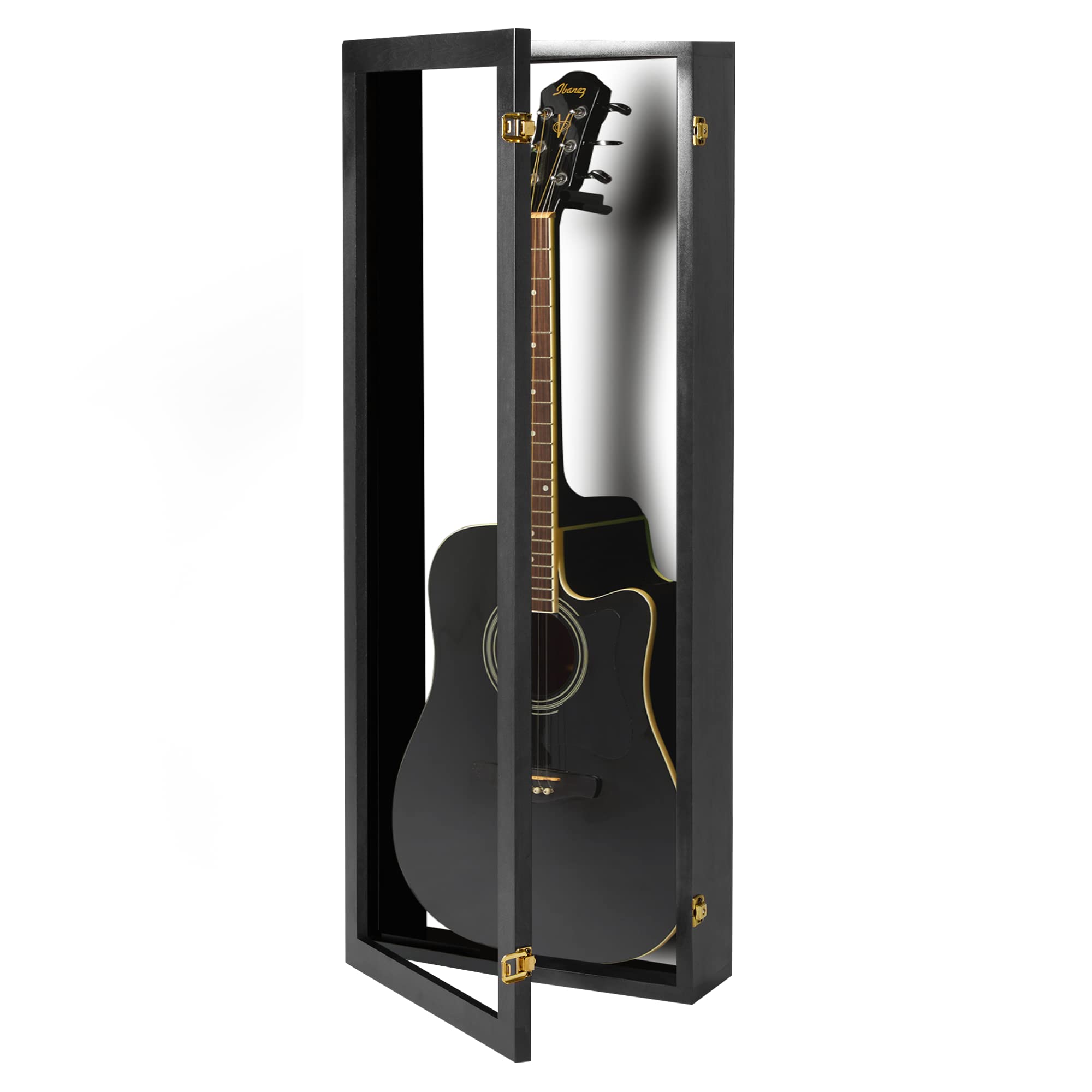 Premium Acoustic Guitar Display Case - Clear Acrylic Wall Mount Guitar Case with Hardwood Frame (Black with White Felt) - Perfect for Home, Studio & Music Store Decor