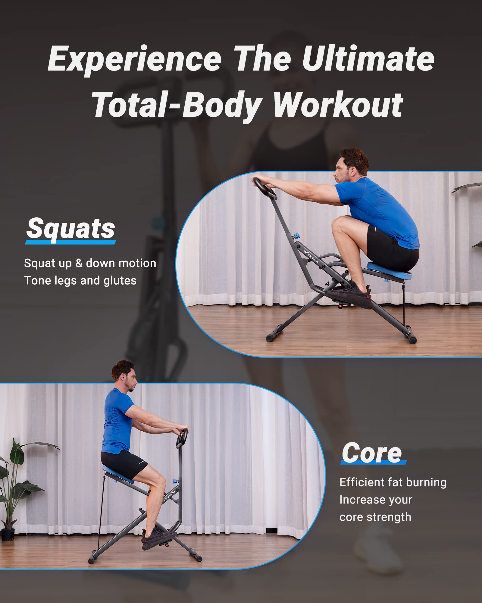 MERACH Adjustable Squat & Rowing Machine - 350 LBS Max Weight Capacity, Foldable Home Gym Equipment for Glutes & Leg Workout - Perfect for Small Spaces & Full-Body Training