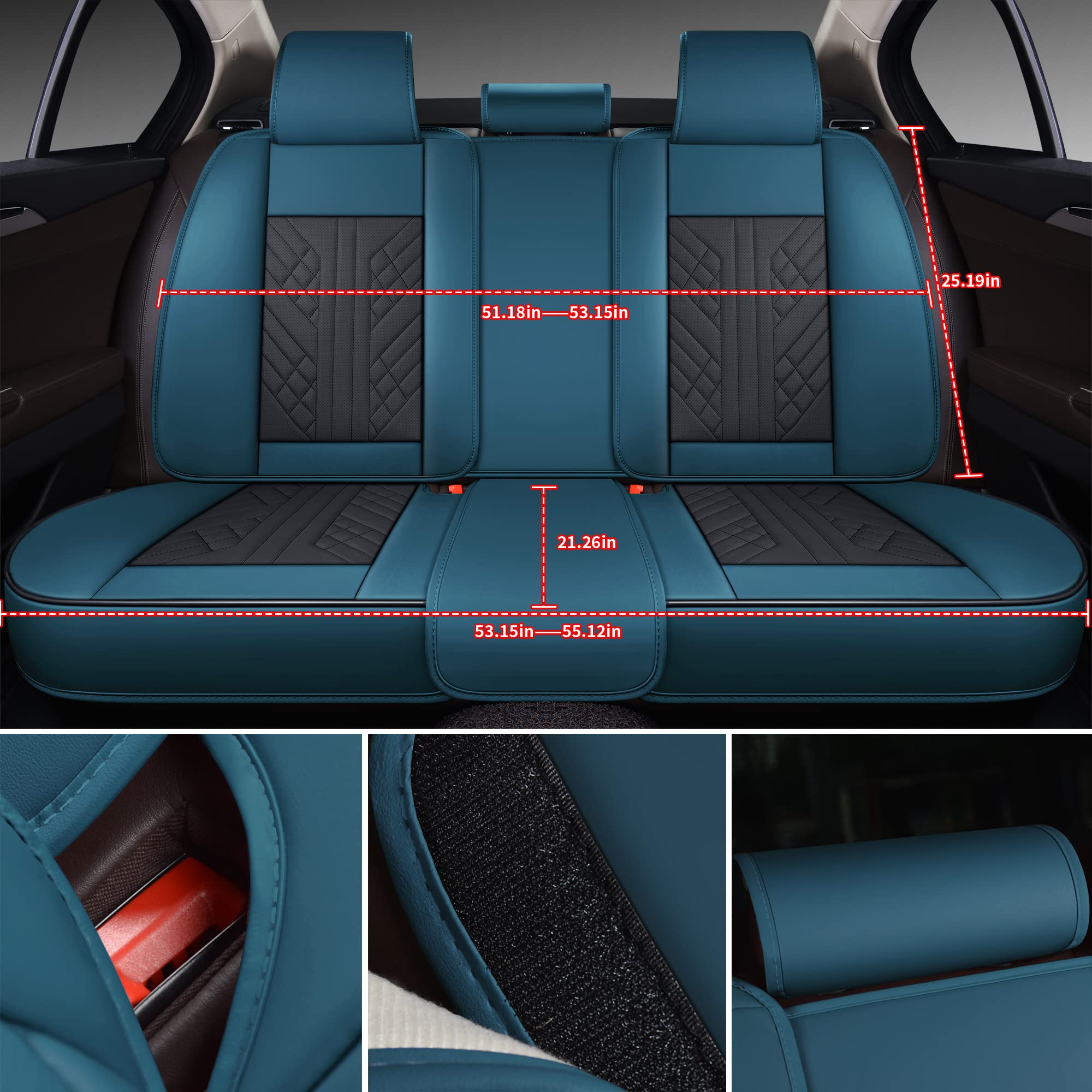 Premium GXT Deluxe Faux Leather Car Seat Cover - Universal Fit for Sedans, SUVs & Trucks - Anti-Slip Full Coverage Design with Headrests (Peacock Blue/Black) | Interior Accessories for Comfort & Style | Perfect for Daily Commute, Road Trips & Vehicle Protection