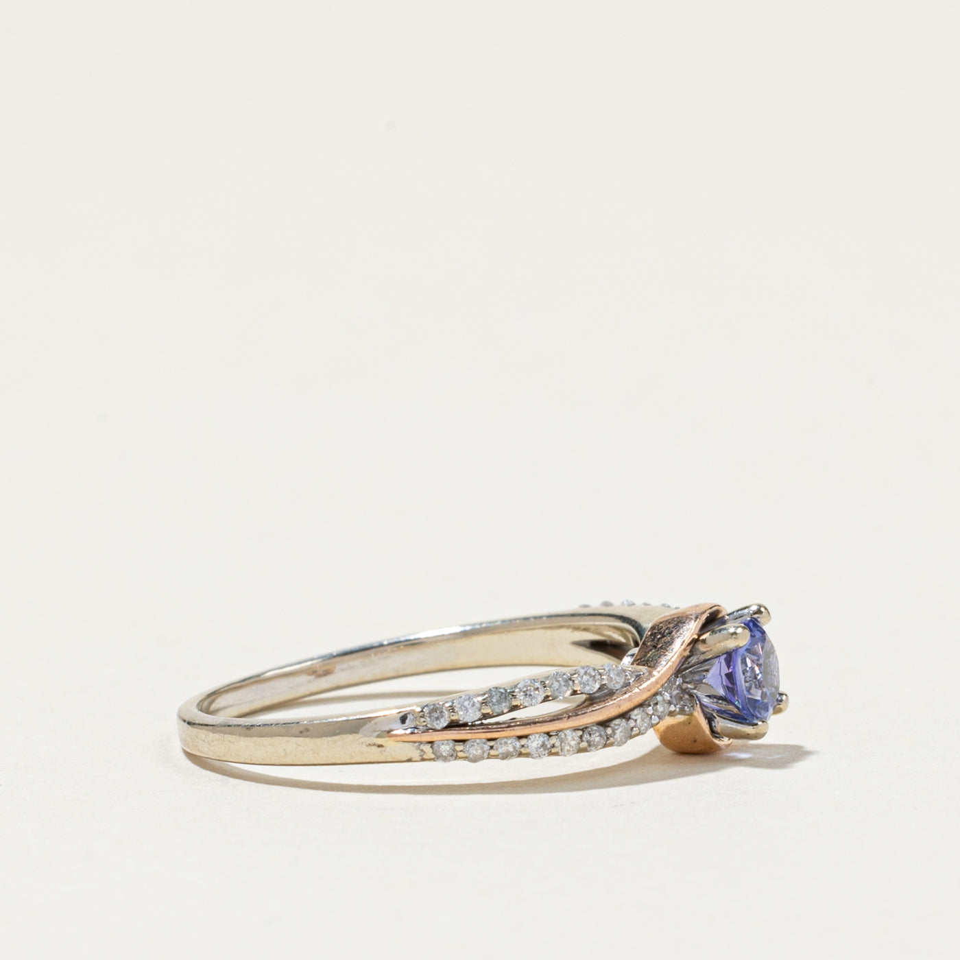 14K Gold Tanzanite and Diamond Bypass Ring - 0.38ct Tanzanite & 0.27ctw Diamonds - Size 8 - Elegant Wedding, Anniversary or Gift Jewelry for Women