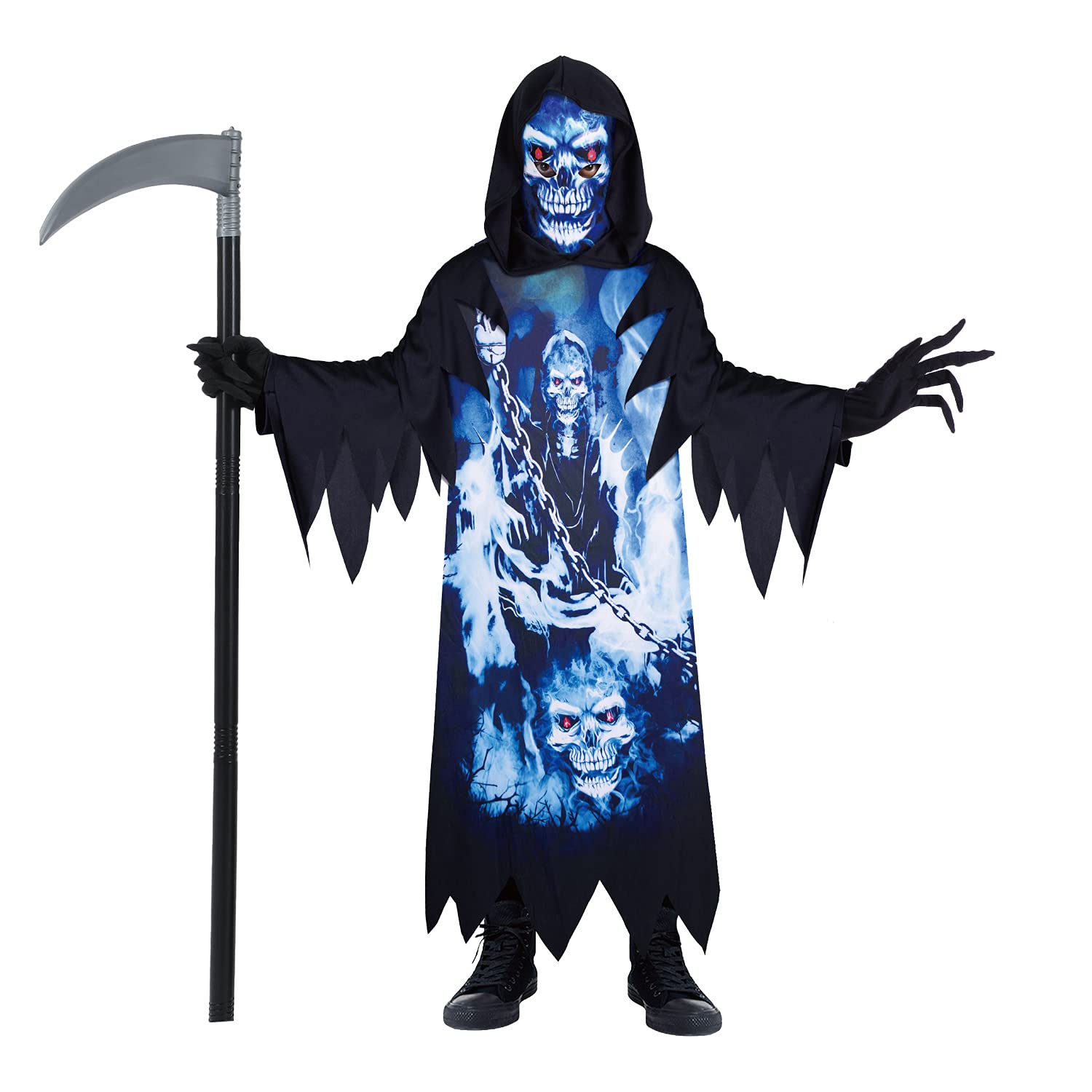 Wizland Deluxe Grim Reaper Halloween Costume for Kids - Spooky Day of the Dead Outfit Set | Perfect for Halloween Parties, Trick or Treating & Cosplay Events