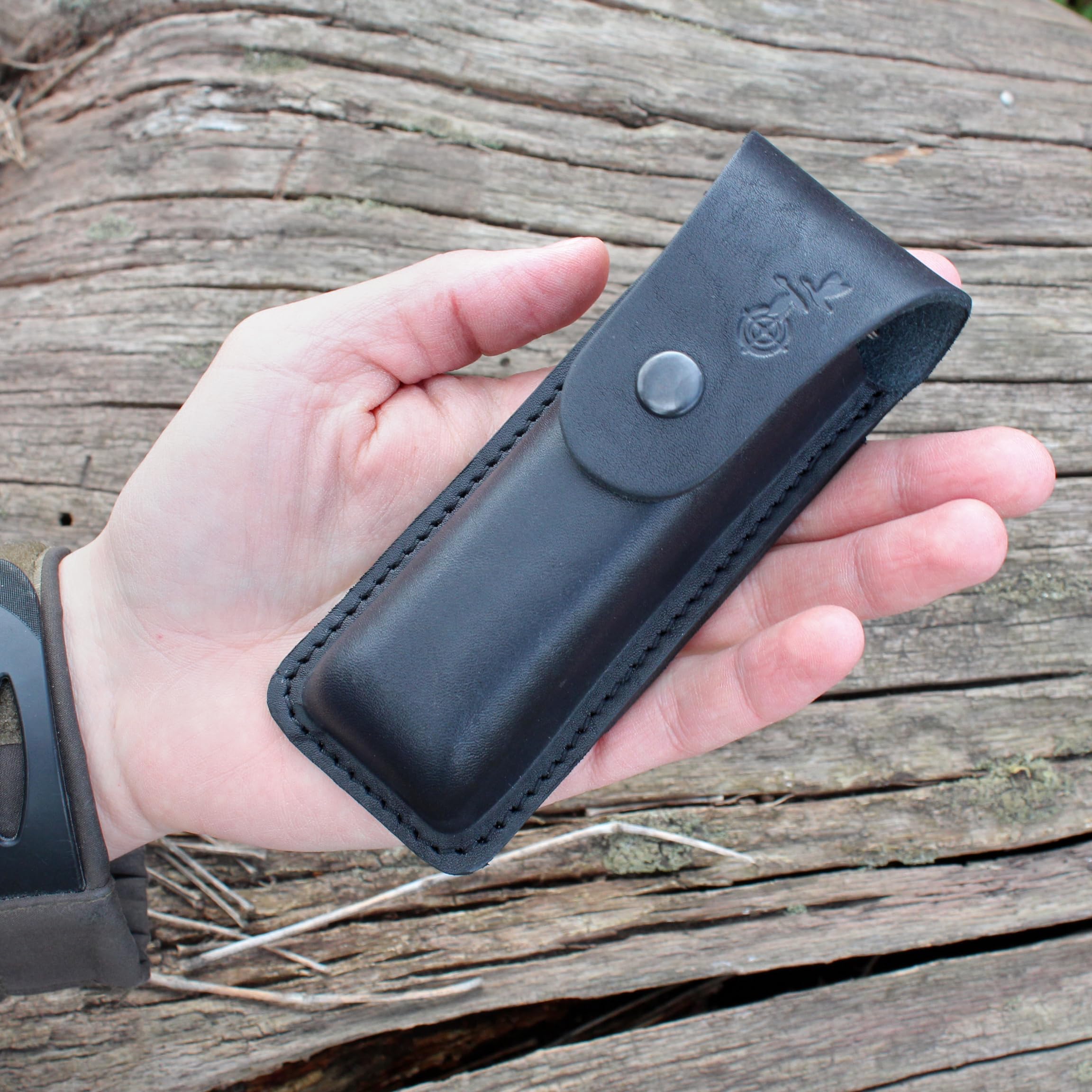 Premium Leather Folding Knife Sheath - Full Size Pocket Knife Holster for Large EDC Knives | Belt Loop for Vertical/Horizontal Carry | Secure Snap Closure Pouch for Multitools - Perfect for Camping, Hiking & Outdoor Adventures