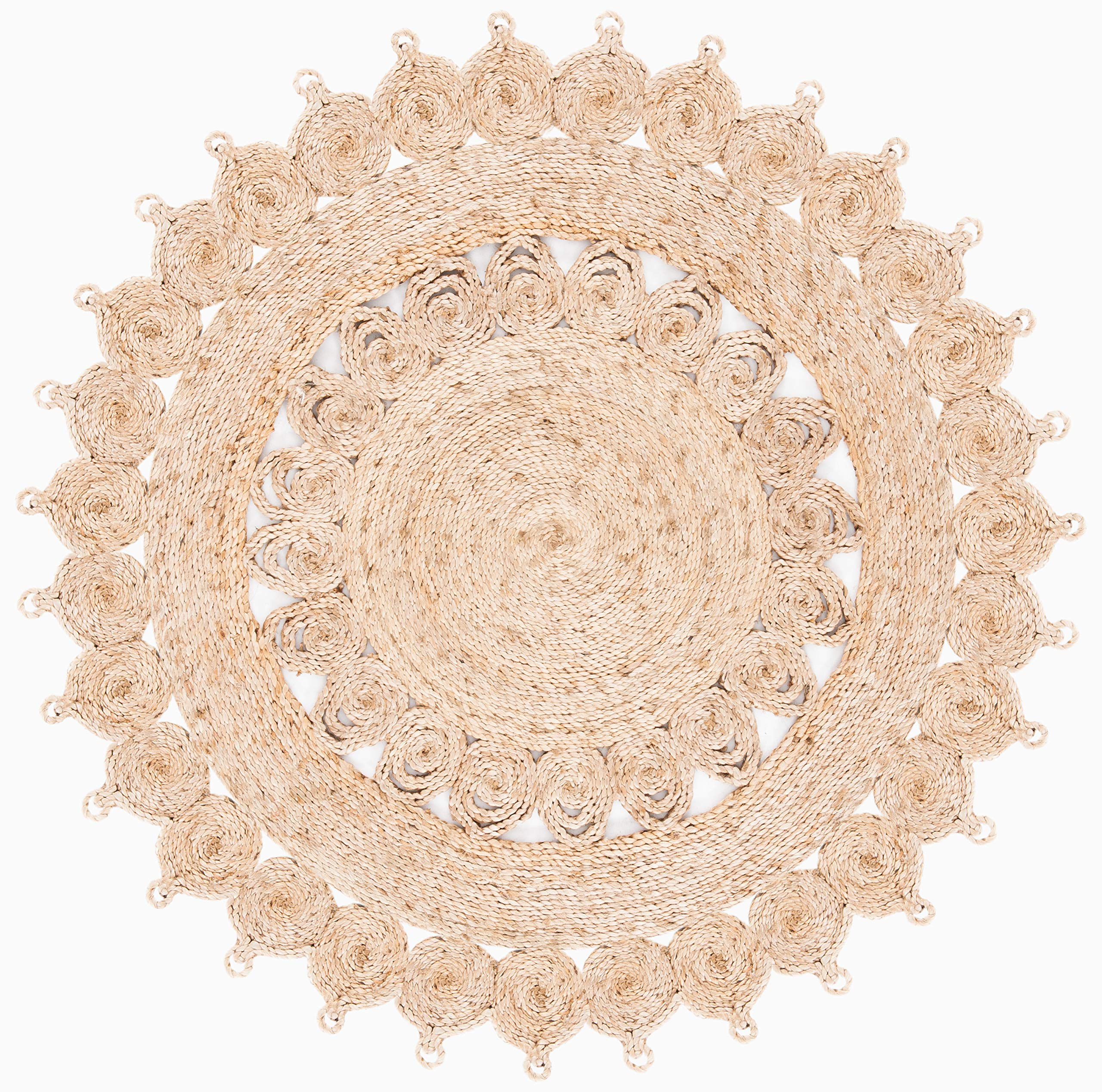 SAFAVIEH Handmade Natural Jute Area Rug - 8' Round Boho Farmhouse Rug, Eco-Friendly Fiber for High Traffic Living Room & Bedroom, Perfect for Cozy Home Decor (NF162A)