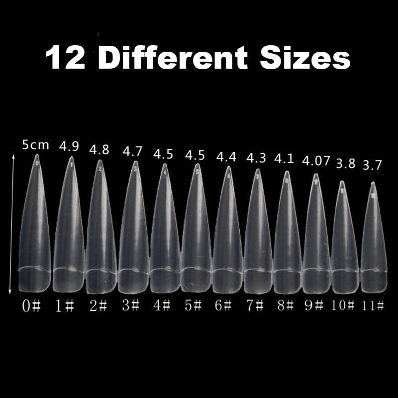 Long Plus Stiletto Nail Tips - 12pcs Bag | Acrylic False Nails for Women | Perfect for Halloween, Cosplay & Special Occasions