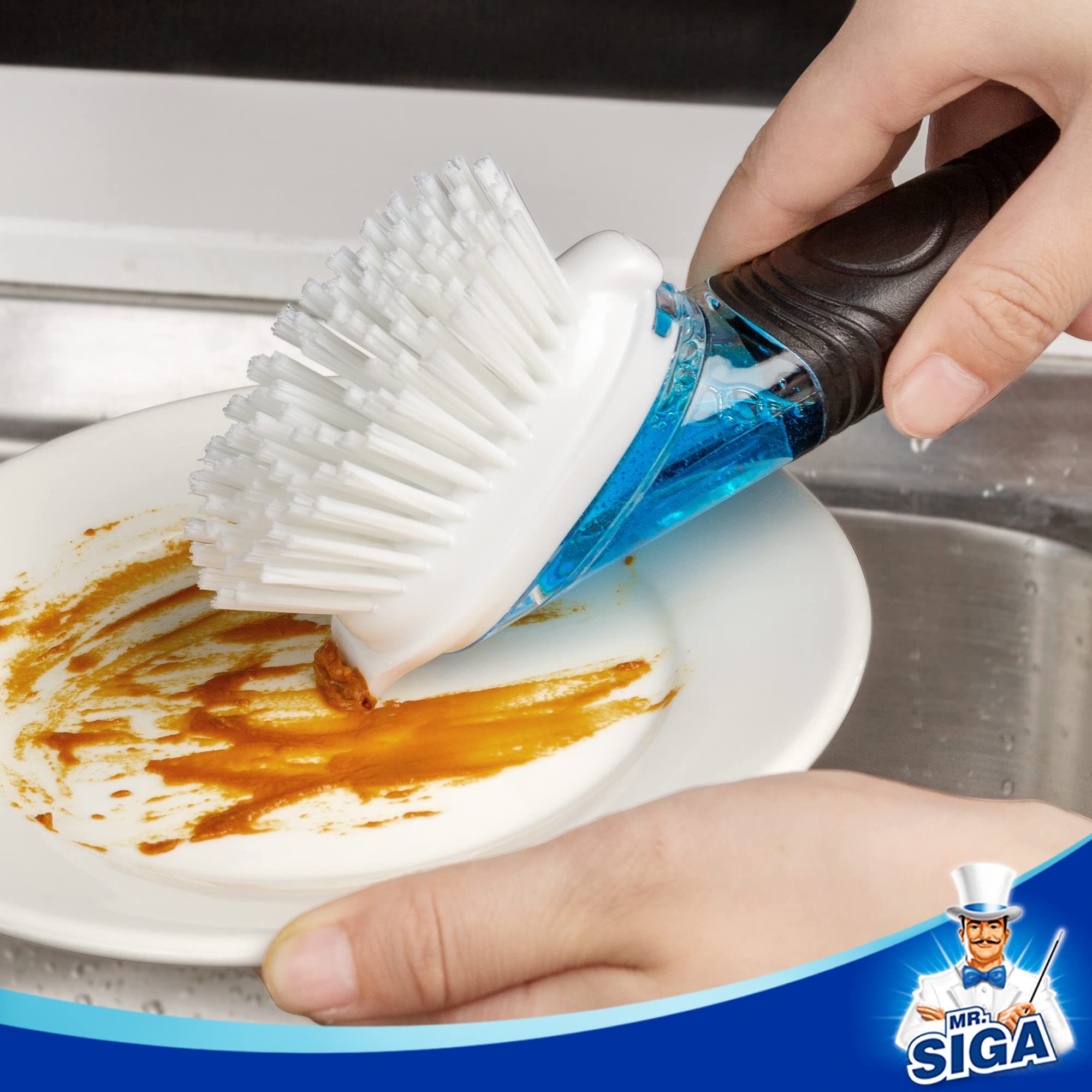 MR.SIGA Soap Dispensing Dish Brush Refills - 4 Pack Replacement Heads for Kitchen Cleaning | Perfect for Washing Dishes, Pots & Pans
