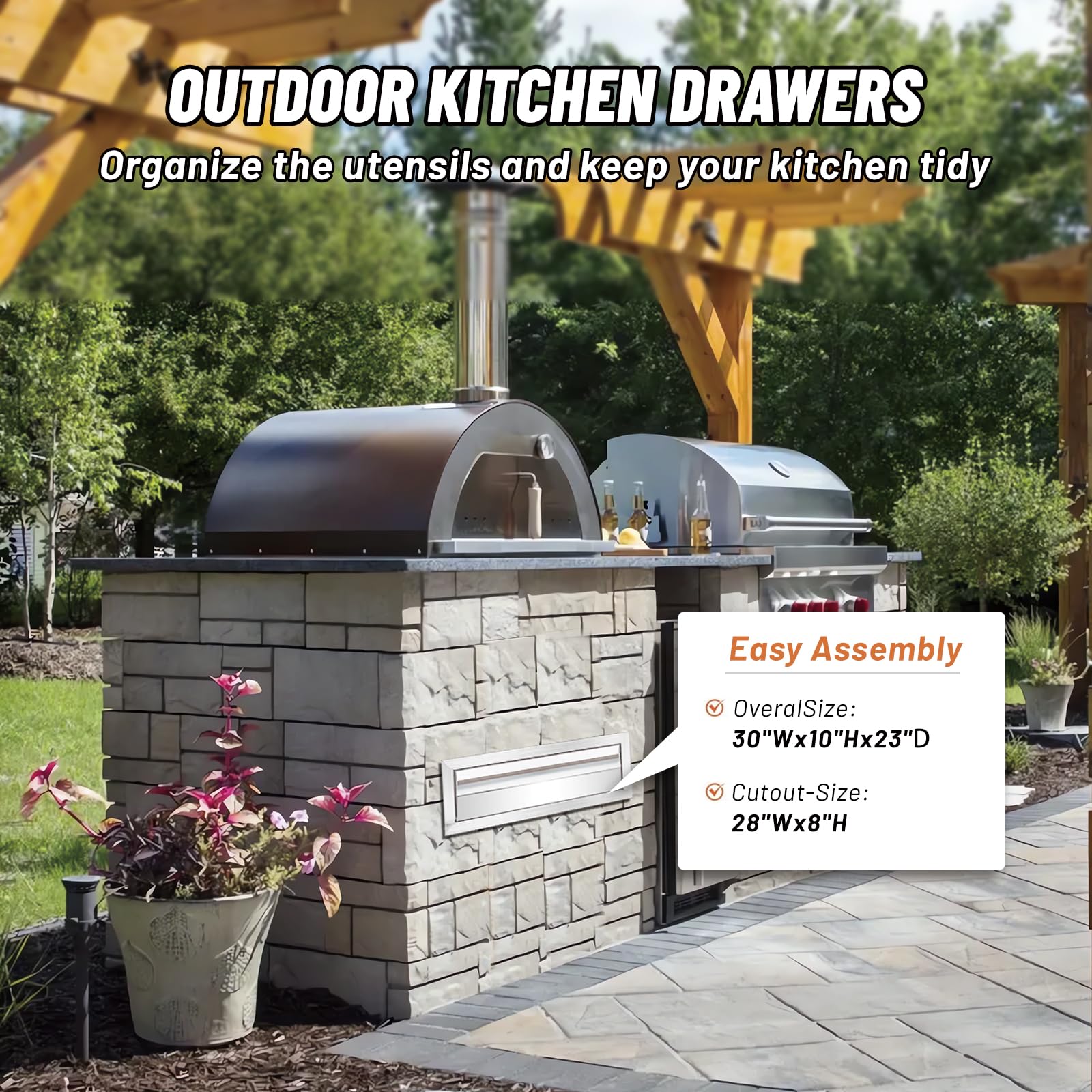 Stainless Steel Outdoor Kitchen Drawer with Partition - 30