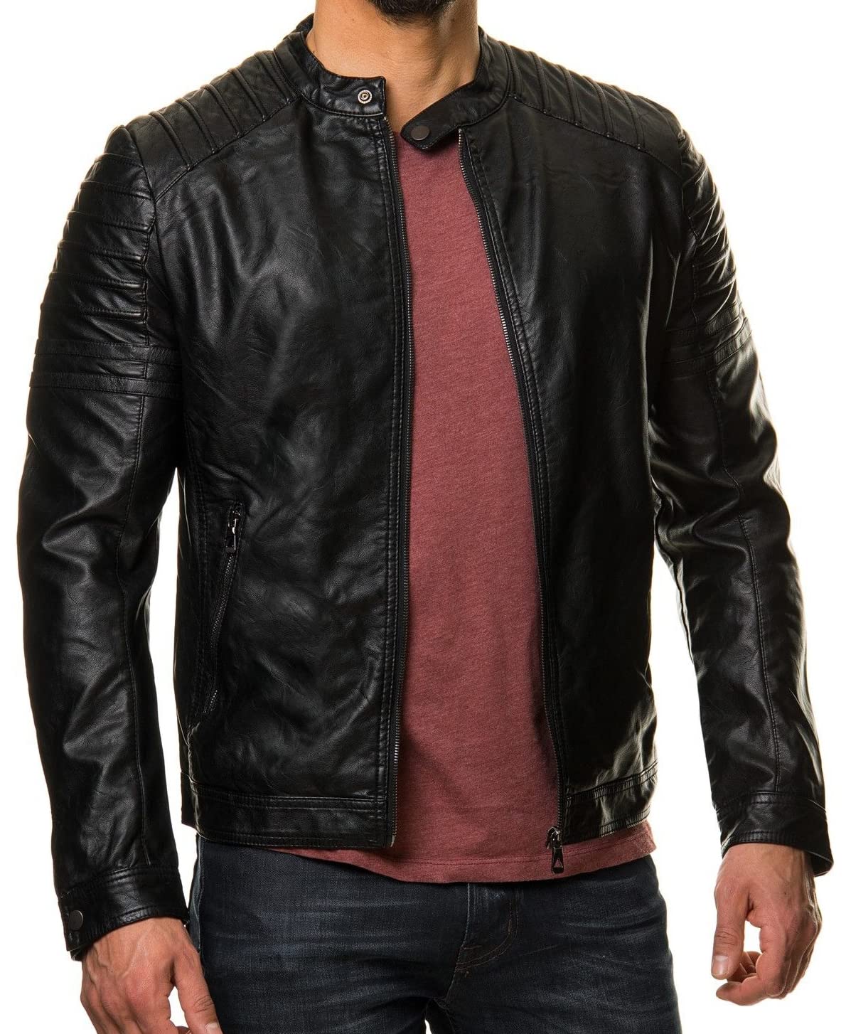 DECIMAL Men's Black Real Lambskin Leather Biker Jacket - Vintage Genuine Motorcycle Jacket for Men - Perfect for Riding, Casual Wear & Outdoor Adventures
