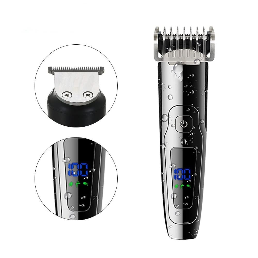 Professional Hair Clippers for Men - Electric Hair Trimmer with LED Display, USB Rechargeable, Washable & Stainless Steel Blades (Silver) - Perfect for Home Haircuts, Barber Shops & Travel Grooming